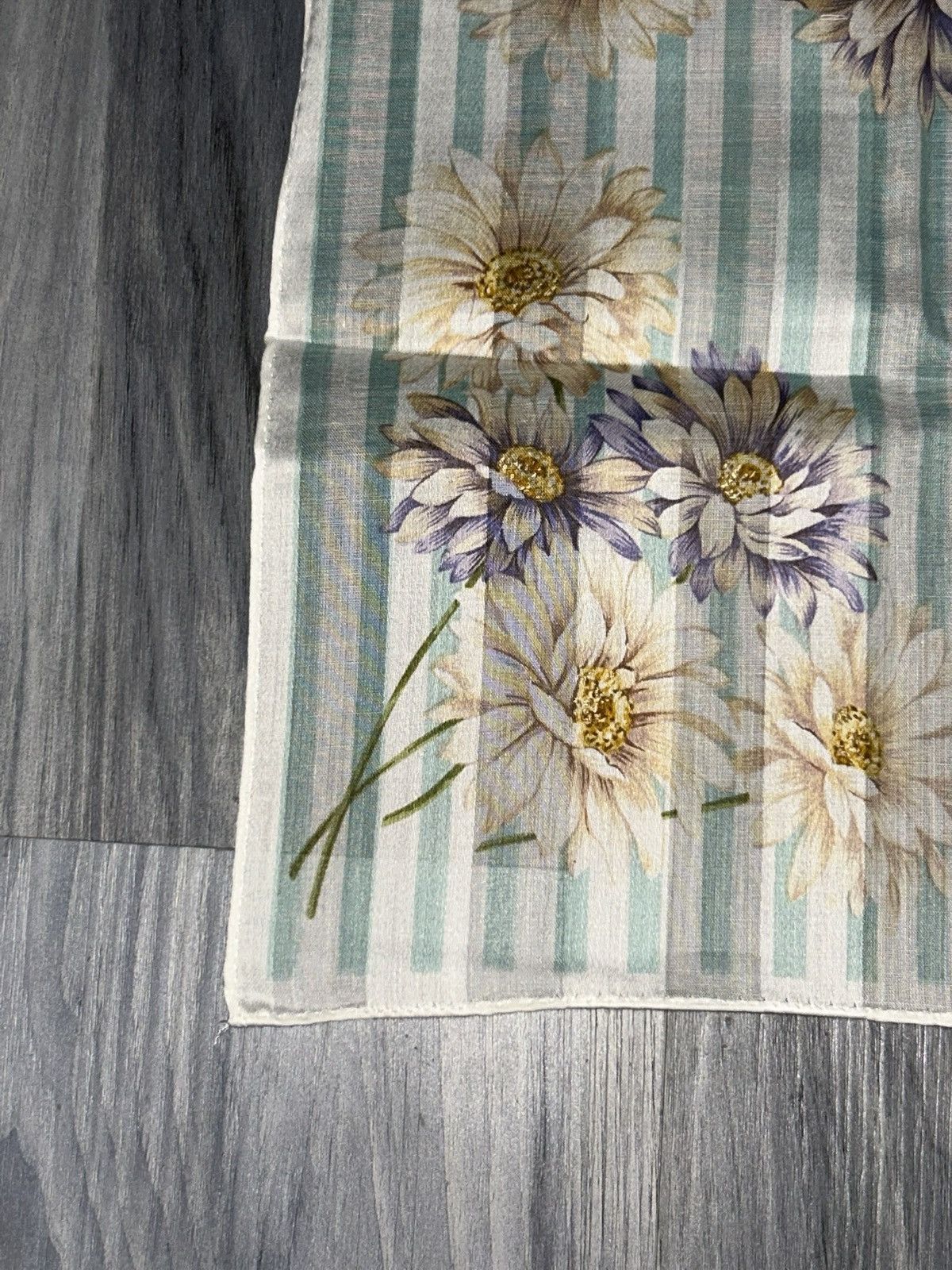 Yves Saint Laurent YSL Vintage Mint & White Striped Floral Cotton Handkerchief Size ONE SIZE - 5 Thumbnail