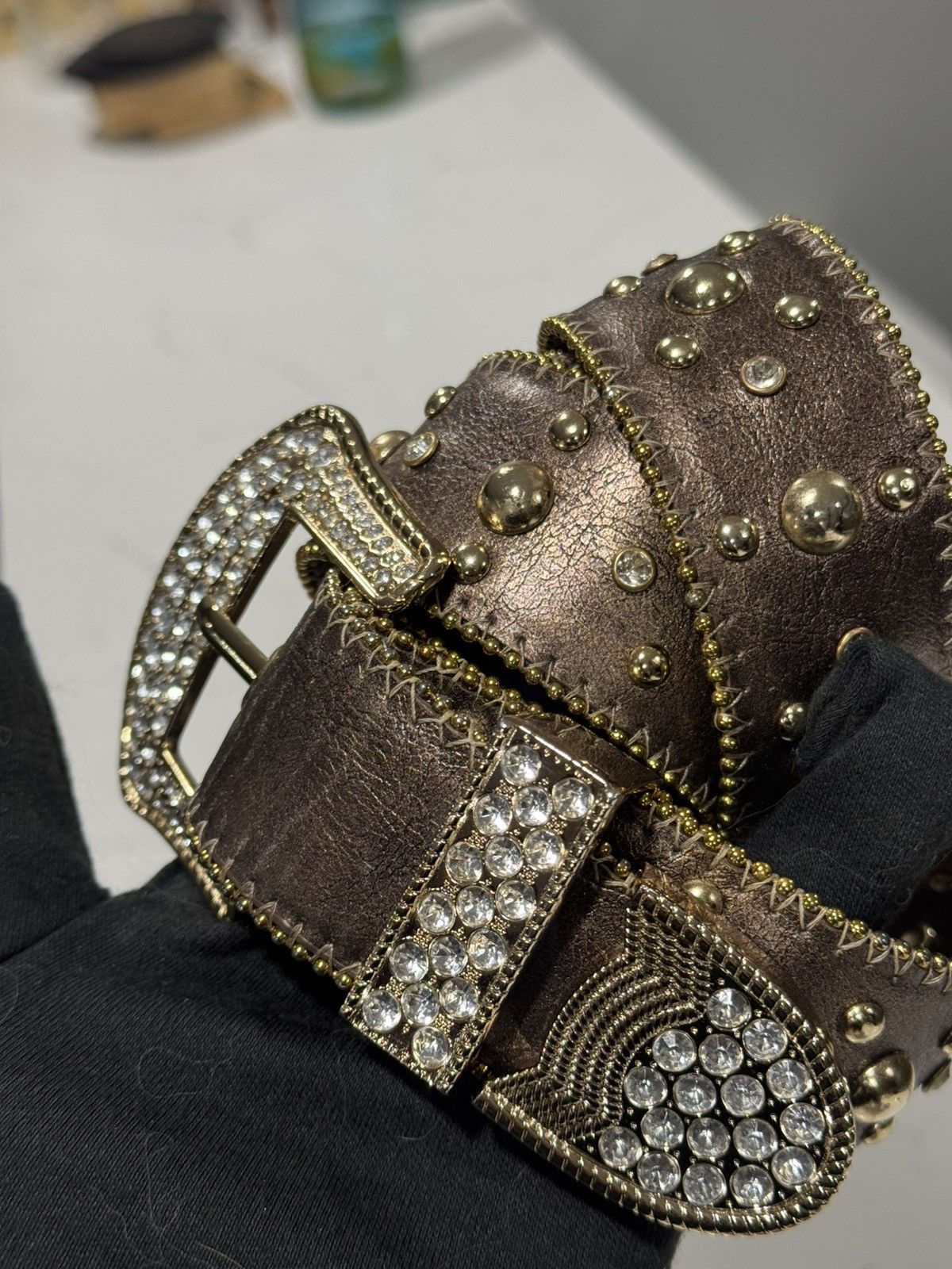 Vintage Vintage Kathy Van Zealand Rhinestone Cowboy Y2K Belt Size 32 - 10 Thumbnail