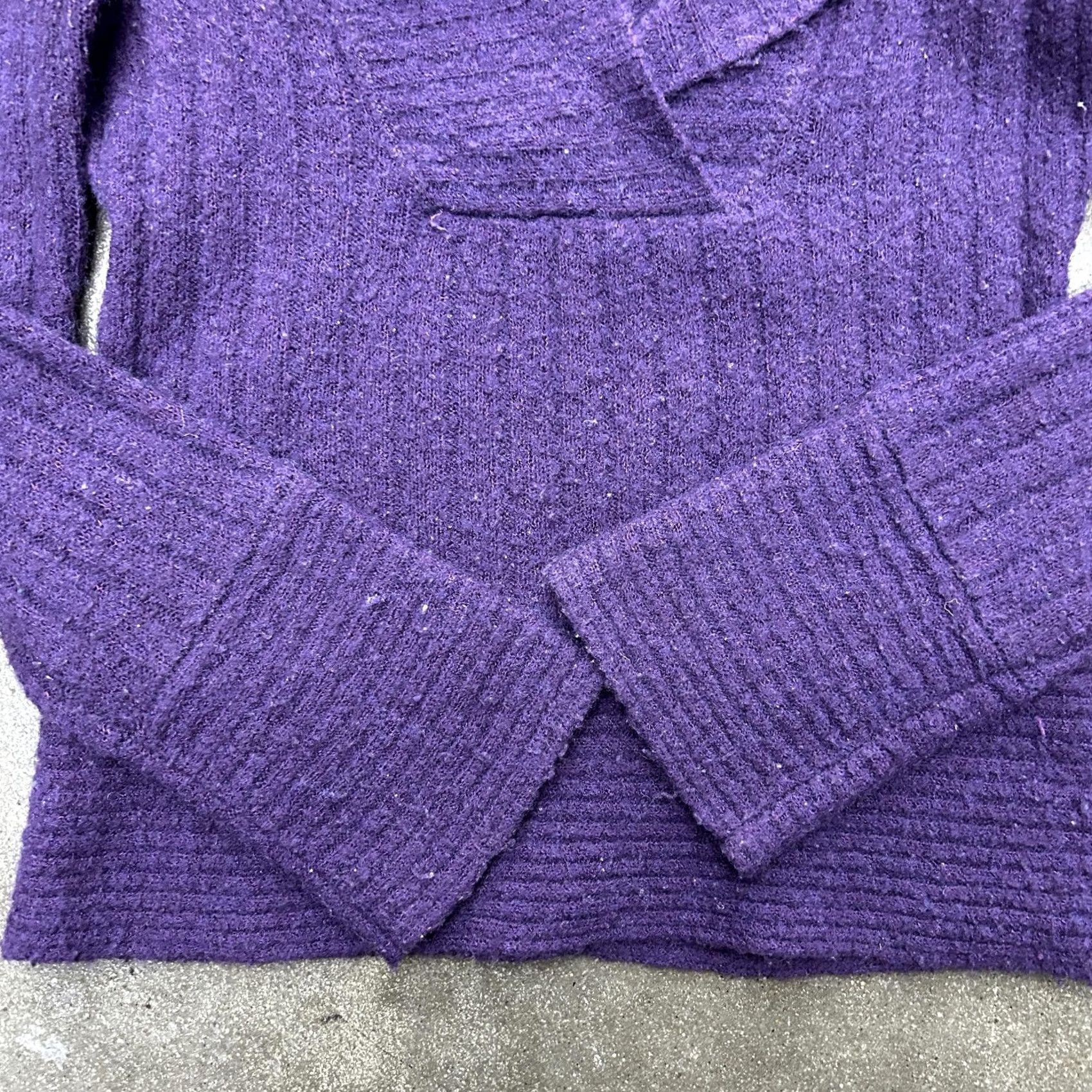 Vintage Say What Sweater Women XL Purple Shawl Collar Ribbed Knit Pullover Wool Blend V-Neck Long Sleeve Size XL / US 12-14 / IT 48-50 - 2 Thumbnail