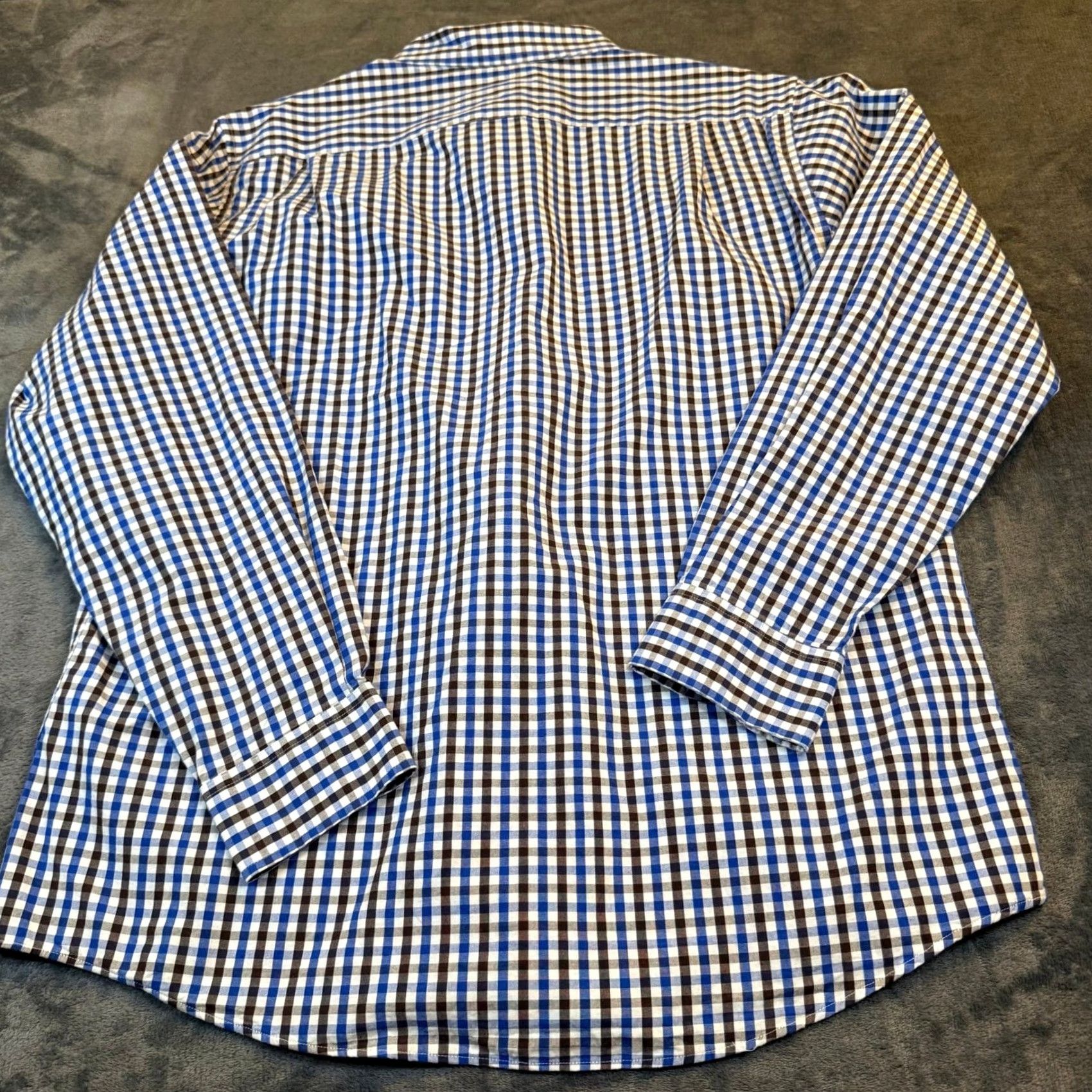 Roundtree & Yorke Roundtree & Yorke Button-Up Shirt Mens Large Blue Brown Check Cotton Slim Fit Button-Down Collar Chest Pocket Pockets Casual Workwear BTY Size US L / EU 52-54 / 3 - 5 Thumbnail