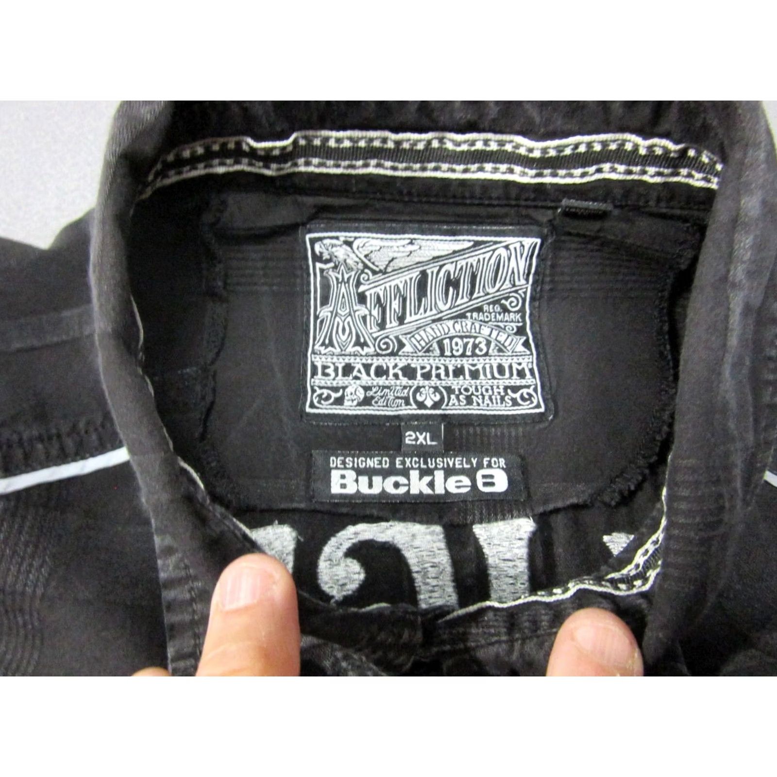 Affliction Affliction Shirt Mens 2XL Black Y2K Embroidered Heavy Long Sleeve Buckle Size US XXL / EU 58 / 5 - 4 Thumbnail