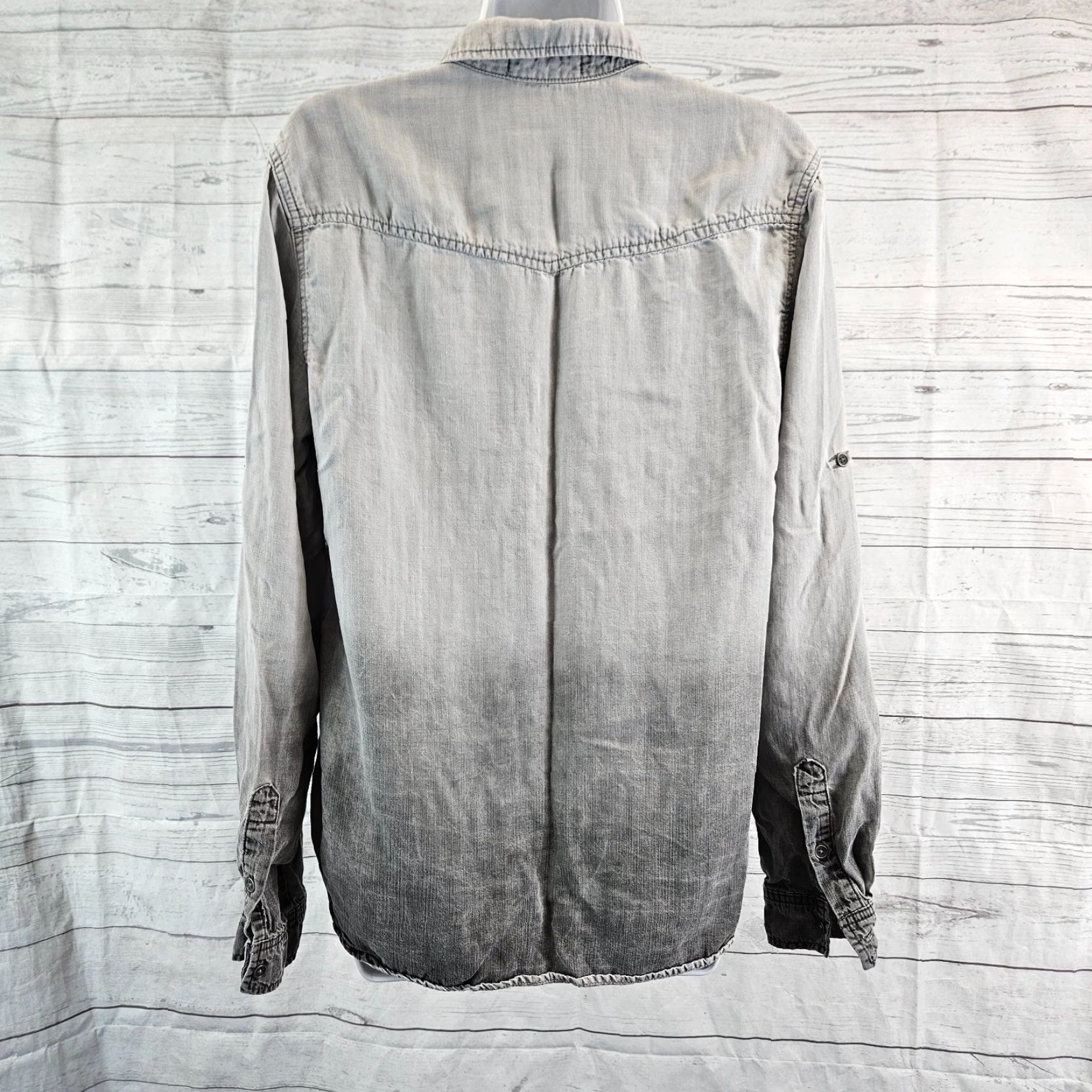 Bella Dahl Bella Dahl Womens Button Front Shirt L Gray Ombre Long Sleeve Tencel Lyocell Size L / US 10 / IT 46 - 4 Thumbnail
