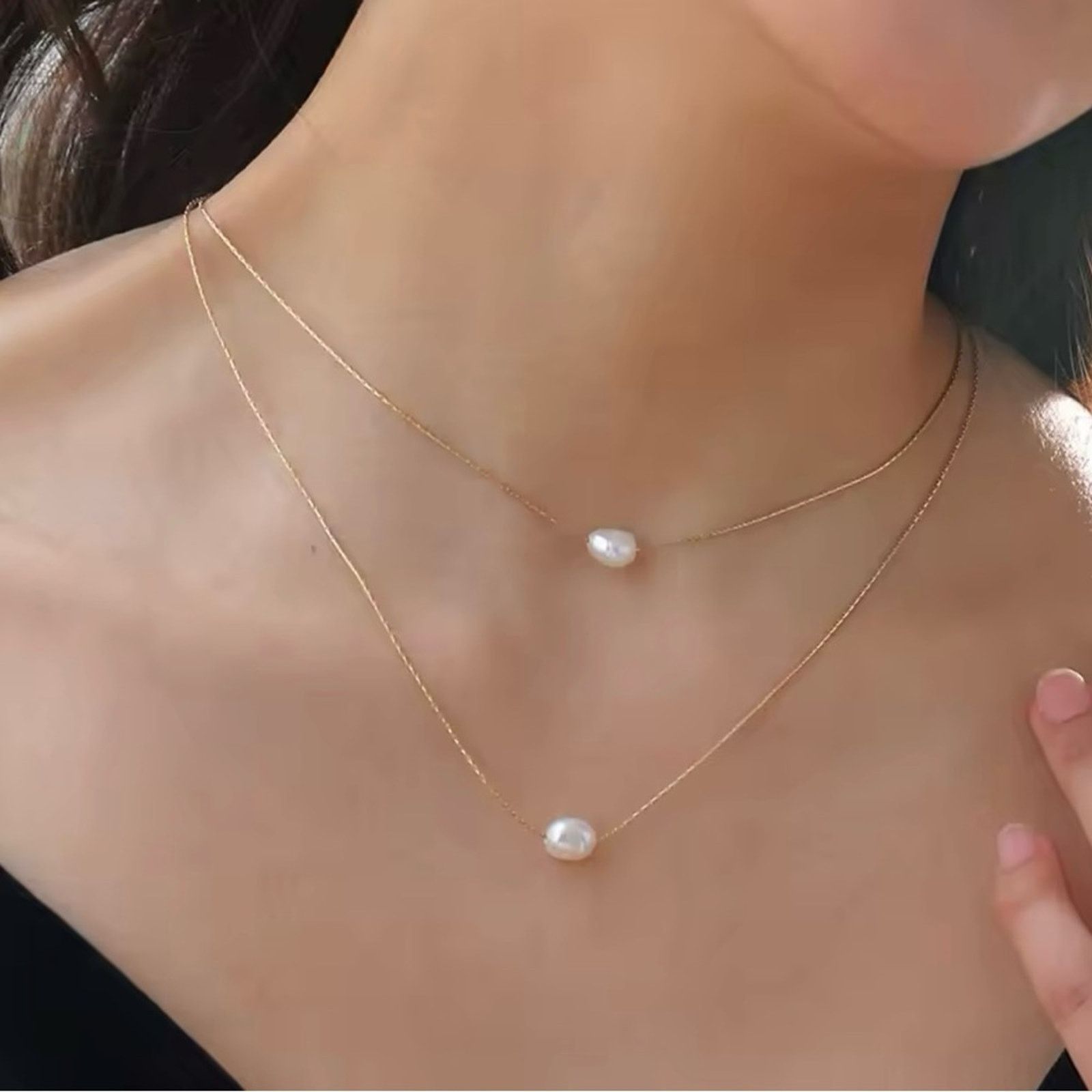 Other Stainless Steel 2 Layer Natural Freshwater Pearl Chain Size ONE SIZE - 1 Thumbnail