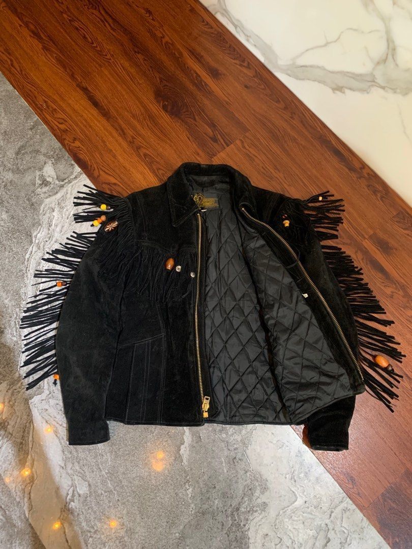 Japanese Brand 1990s Branded Garments - Ethnic Fringe Suede Leather Jacket Size US L / EU 52-54 / 3 - 4 Thumbnail