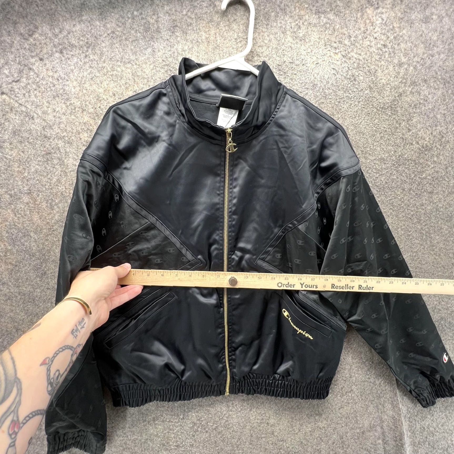 Champion Champion Track Jacket Womens Large Black Full Zip Monogram Logo Lined Athletic Womens Size L / US 10 / IT 46 - 5 Thumbnail