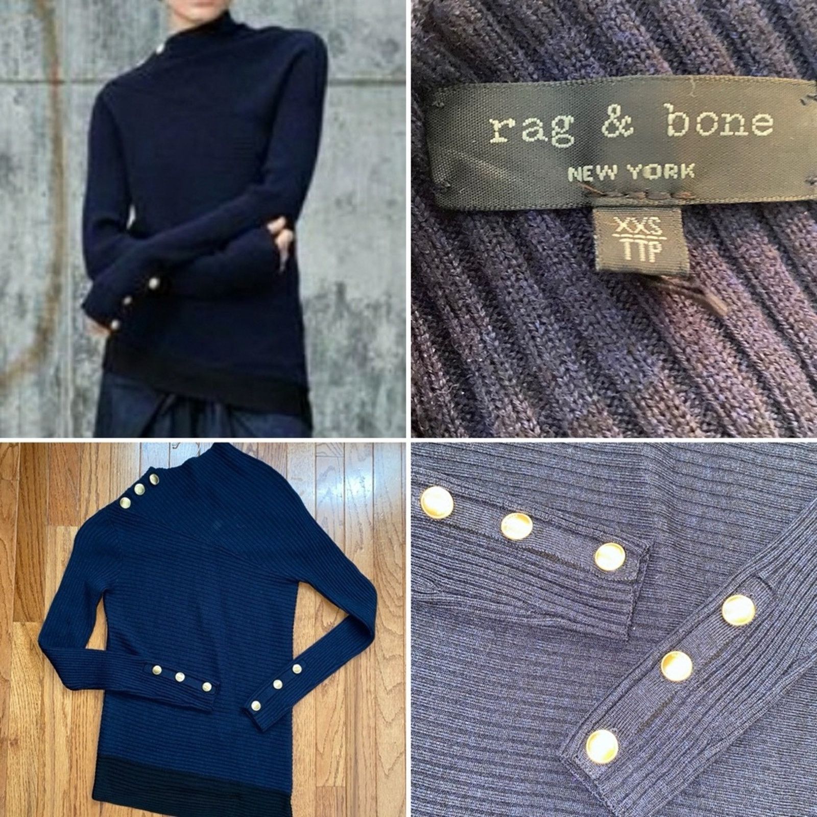 Rag & Bone RAG & BONE $398 Reanna Blue Black Sweater NWOT XXS Size XXS / US 00 / IT 34 - 1 Thumbnail