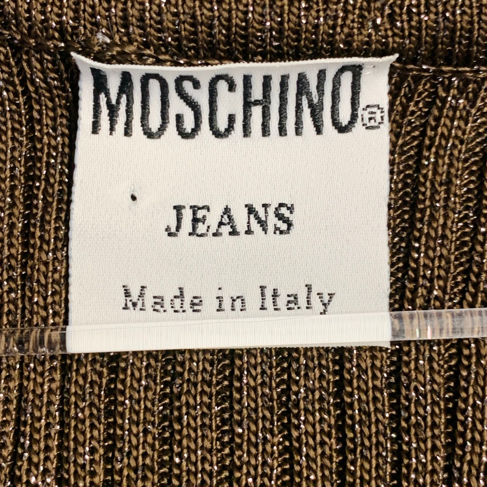 Moschino 6 Brown Gold Acetate Blend Rib Knit V-Neck Pullover Size M / US 6-8 / IT 42-44 - 4 Thumbnail