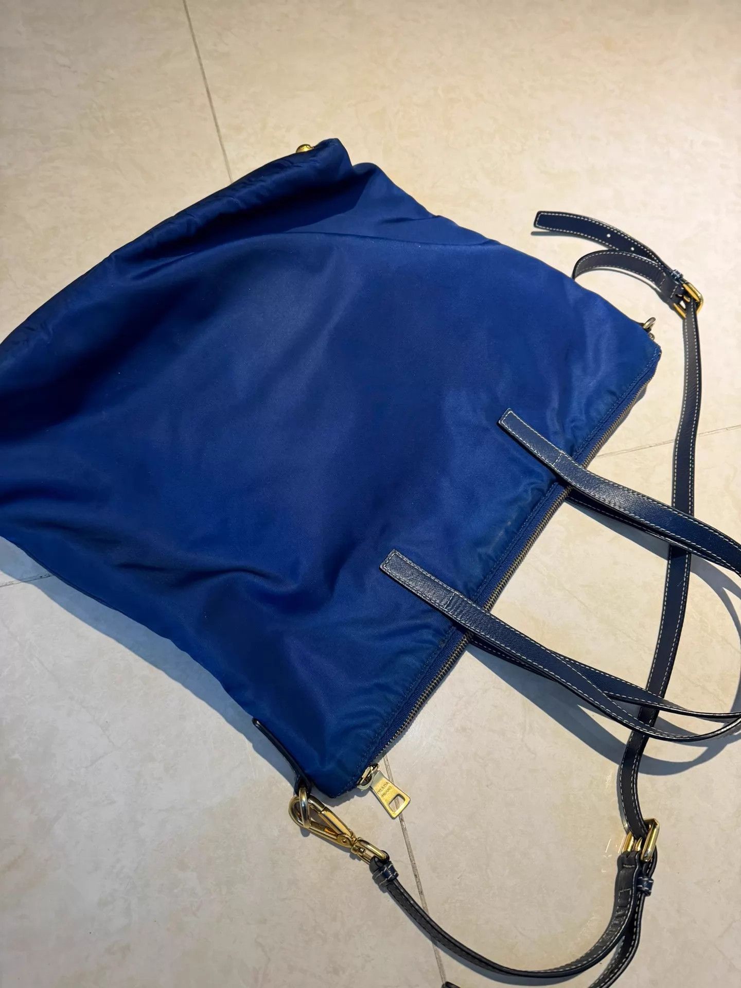 Prada Prada Tessuto Nylon Colorblocked Blue Gold Crossbody Tote Size ONE SIZE - 4 Thumbnail