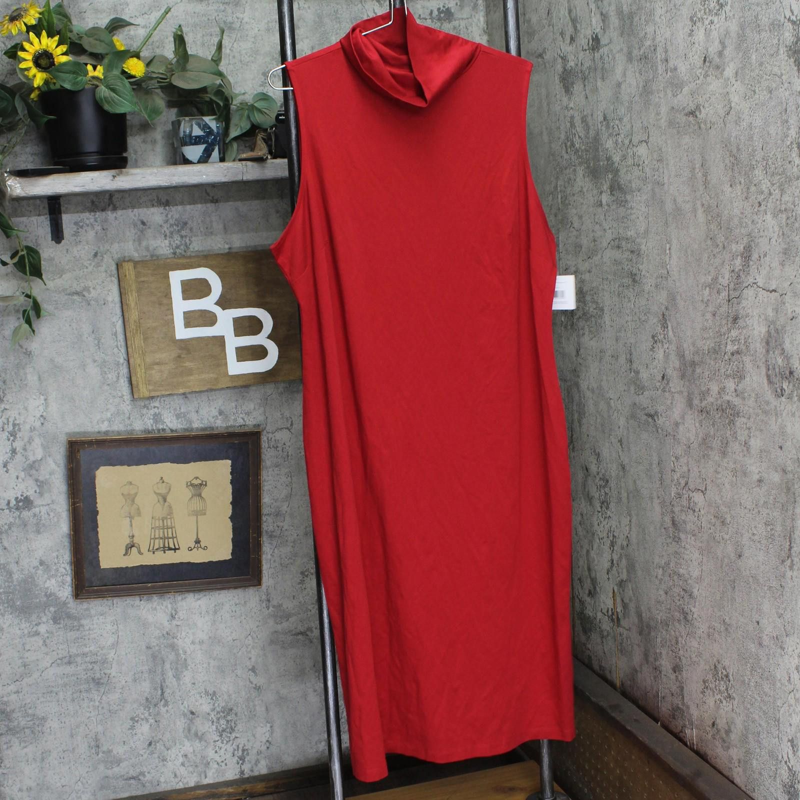 Other Nwt Ella Rafaella Funnel Neck Sleeveless Dress Ruby Red 2x Size XXL / US 16-18 / IT 52-54 - 1 Thumbnail