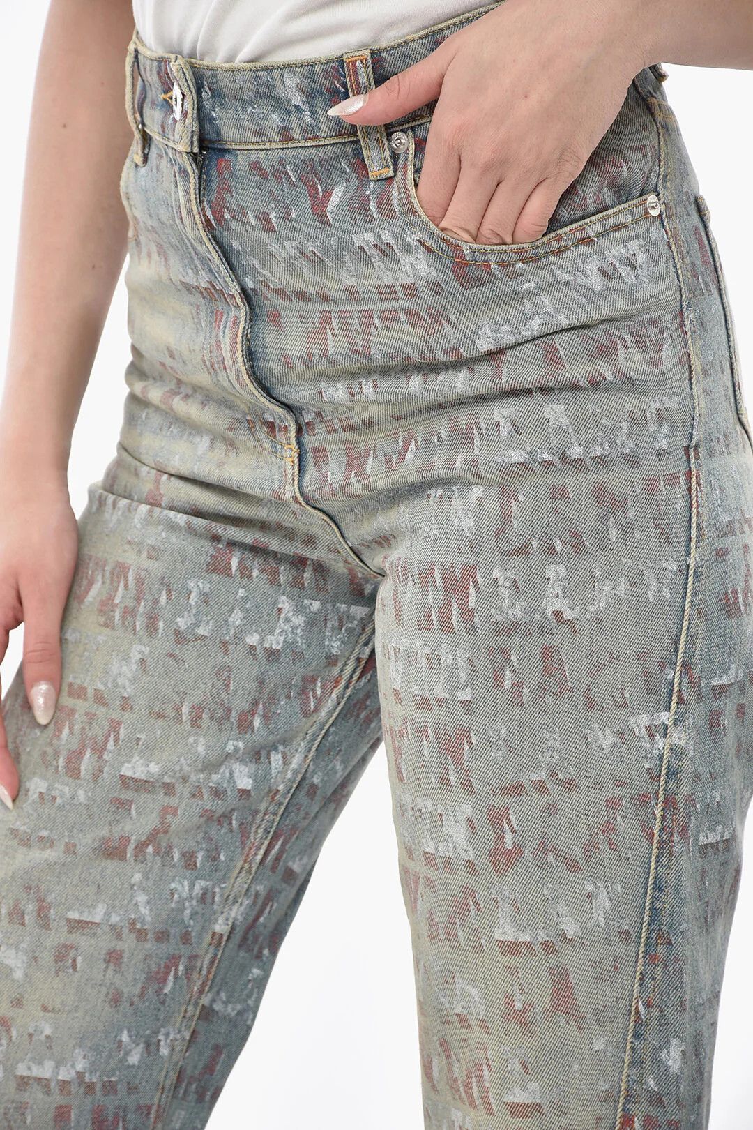Lanvin og1mm0426 Printed Cotton Slim-Fit Straight-Leg Jeans Blue Size 26" / US 2 / IT 38 - 3 Thumbnail