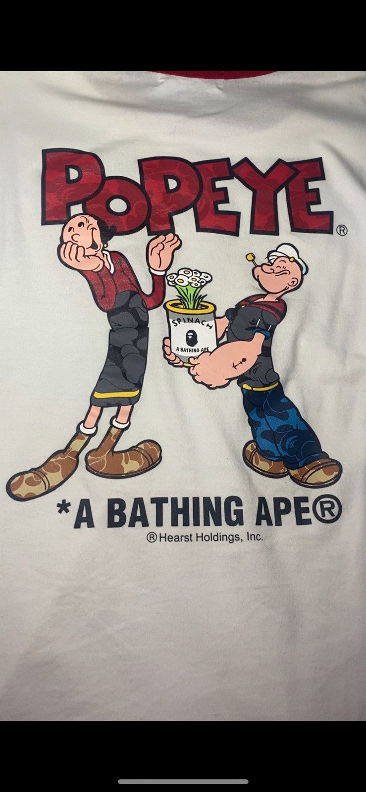 image of Bape X Popeye Ringer Tee in White, Men's (Size Small)