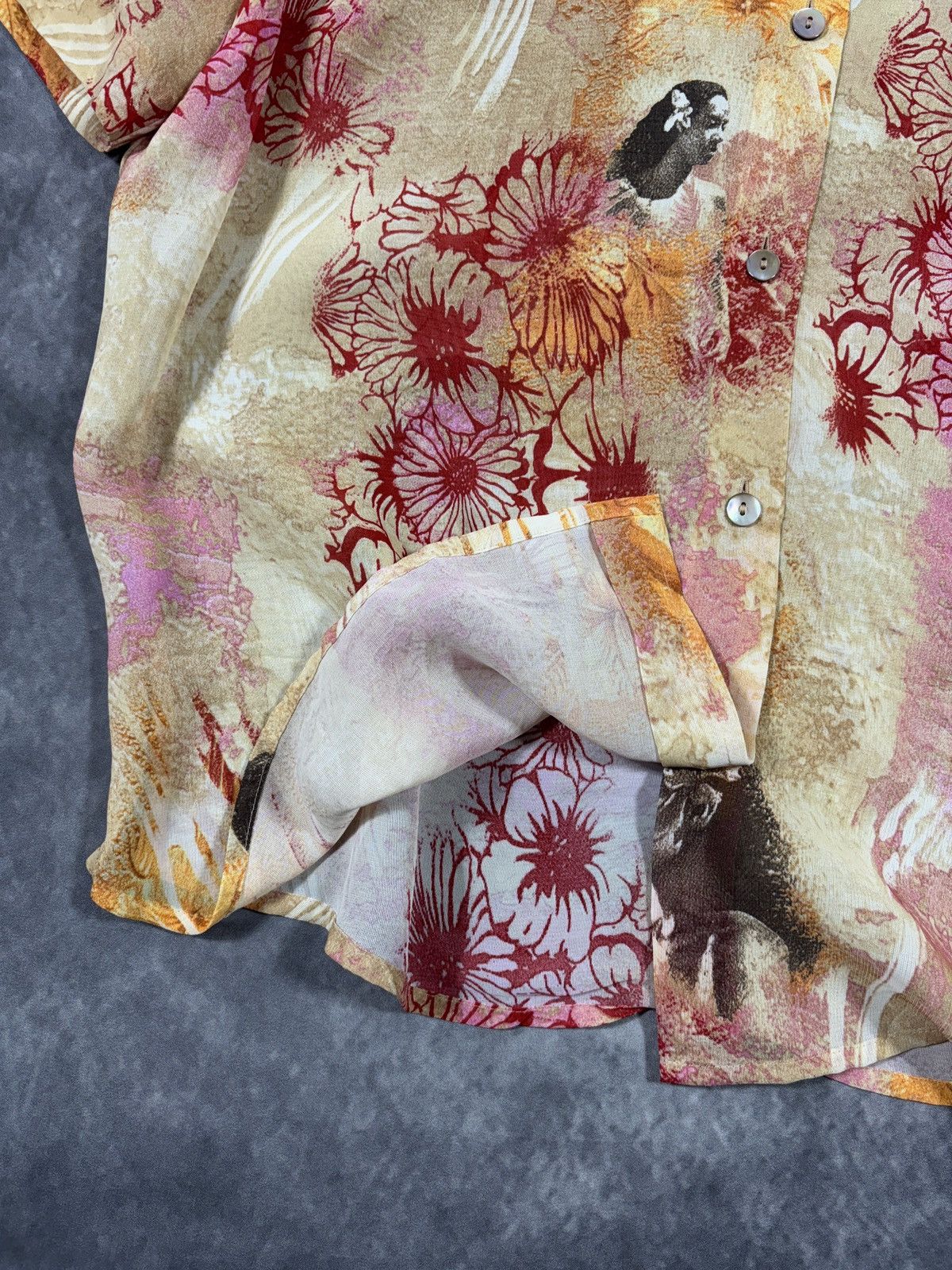 Vintage Vintage Sheer Shirt Shortsleeve Mesh Summer Print Viscose Size US L / EU 52-54 / 3 - 10 Thumbnail