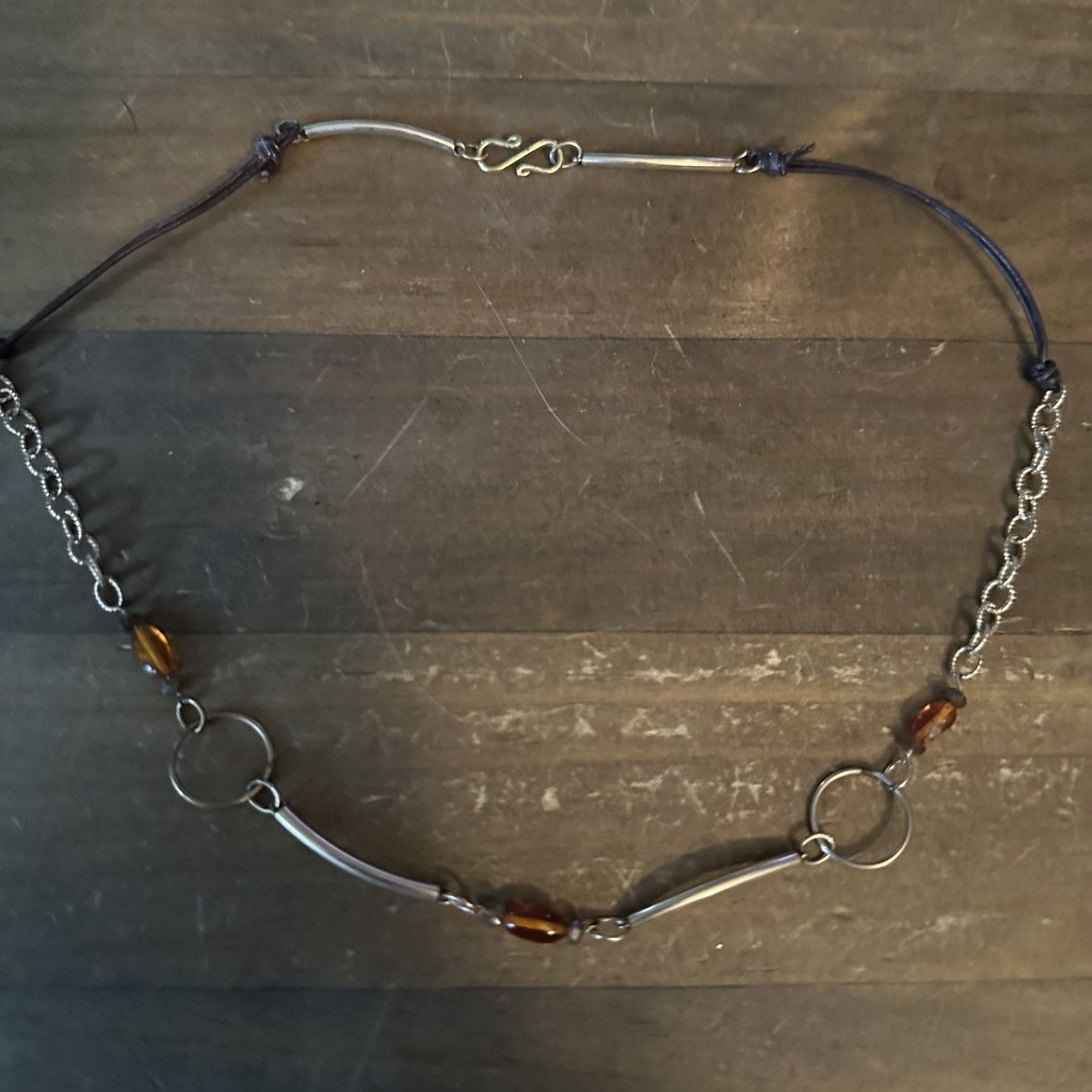 Vintage Vintage gold tone curved bar and station amber bead necklace Size ONE SIZE - 2 Thumbnail