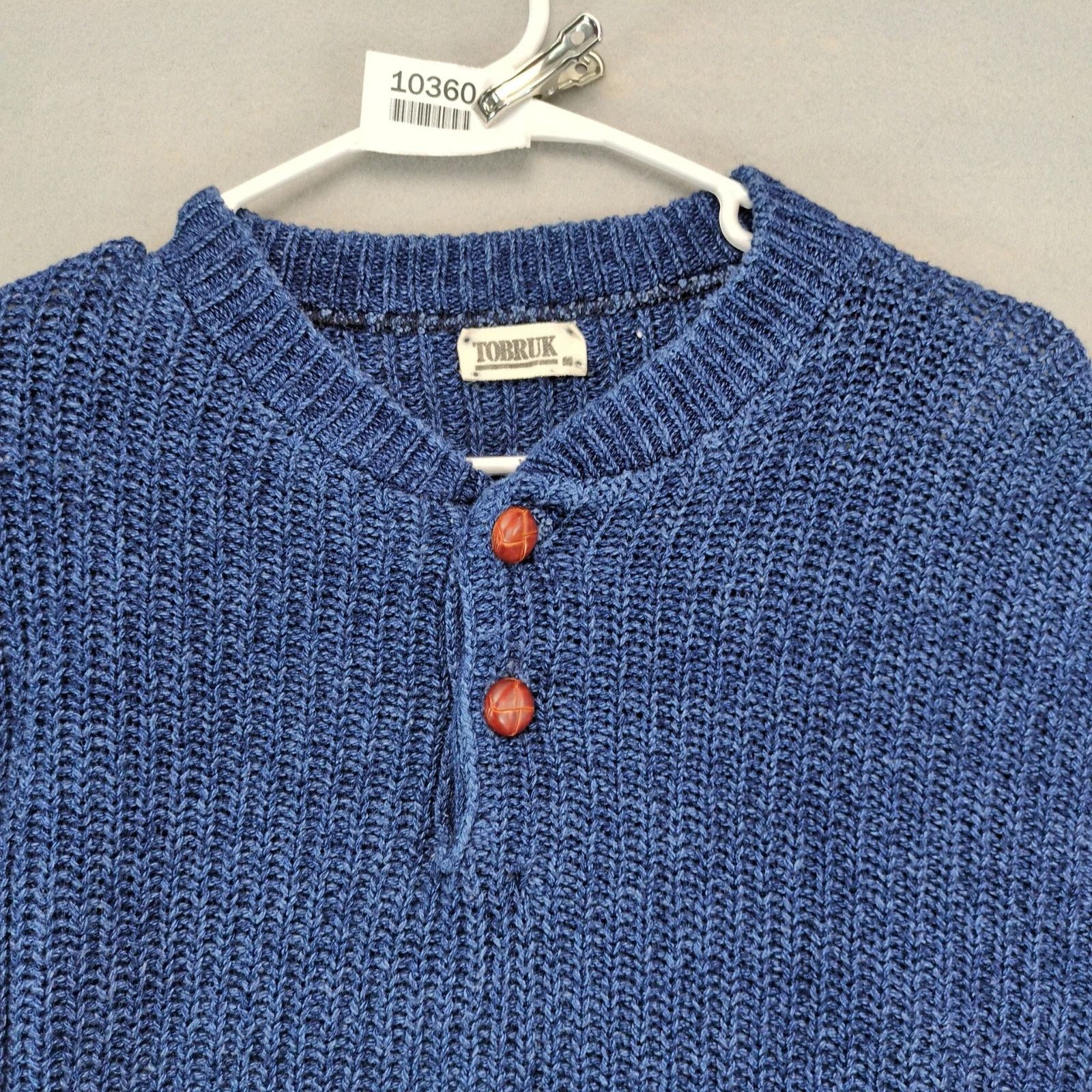 Vintage Tobruk Men's L Navy Blue Sweater Leather Buttons Cable Knit Size US L / EU 52-54 / 3 - 8 Thumbnail