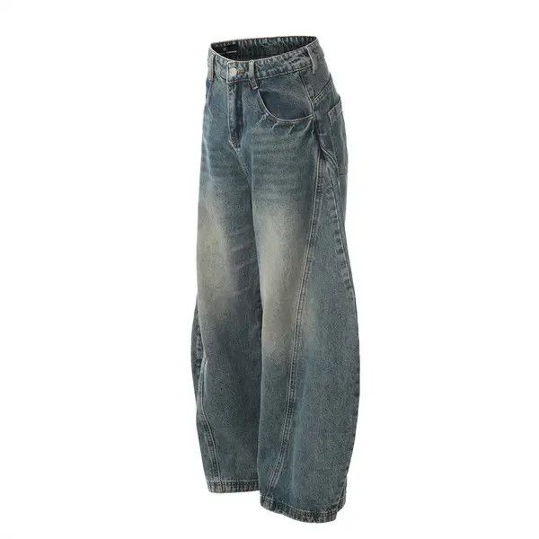 Japanese Brand VIBE Men's washed distressed loose wide-leg scimitar jeans Size US 33 - 2 Thumbnail
