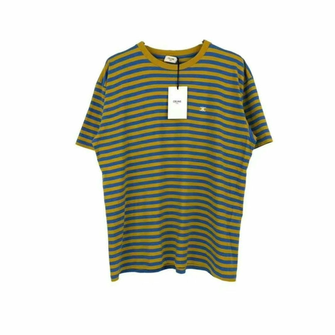 Celine celine yellow and blue striped logo t-shirt Size US L / EU 52-54 / 3 - 1 Thumbnail