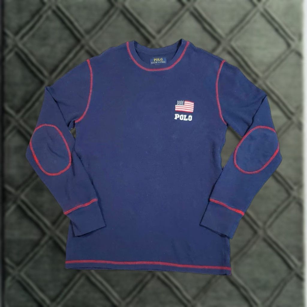 Polo Ralph Lauren Polo Ralph Lauren Men's Navy USA Flag Waffle Knit Thermal Crew-Neck Shirt M Size US M / EU 48-50 / 2 - 1 Thumbnail