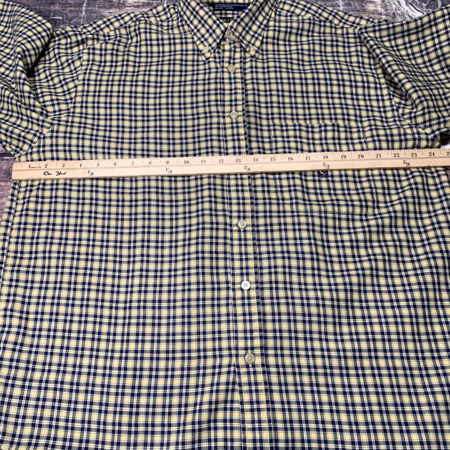 Nautica Nautica Button Down Long Sleeve Shirt Yellow Black Plaid Cotton Mens Size Large Size US L / EU 52-54 / 3 - 2 Thumbnail