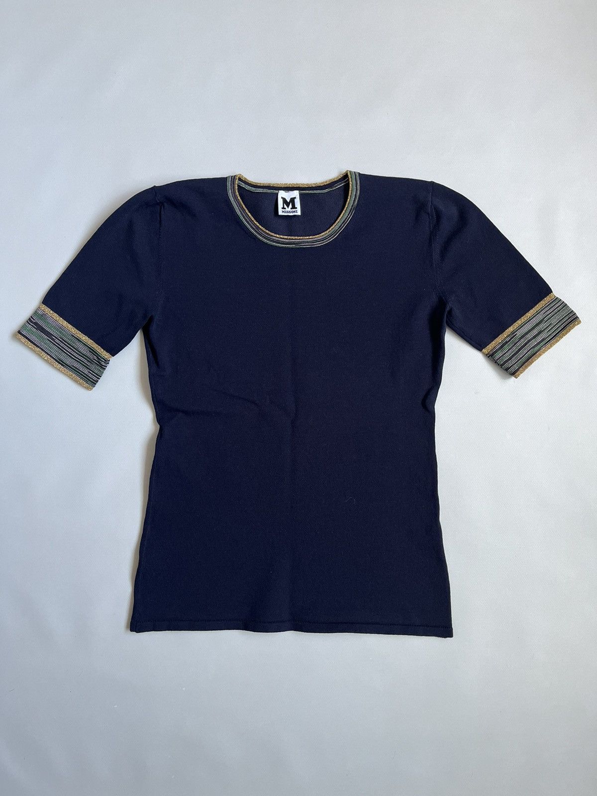 Missoni Missoni Women Blue & Gold Slim Short Sleeve T-shirt Size M / US 6-8 / IT 42-44 - 1 Thumbnail