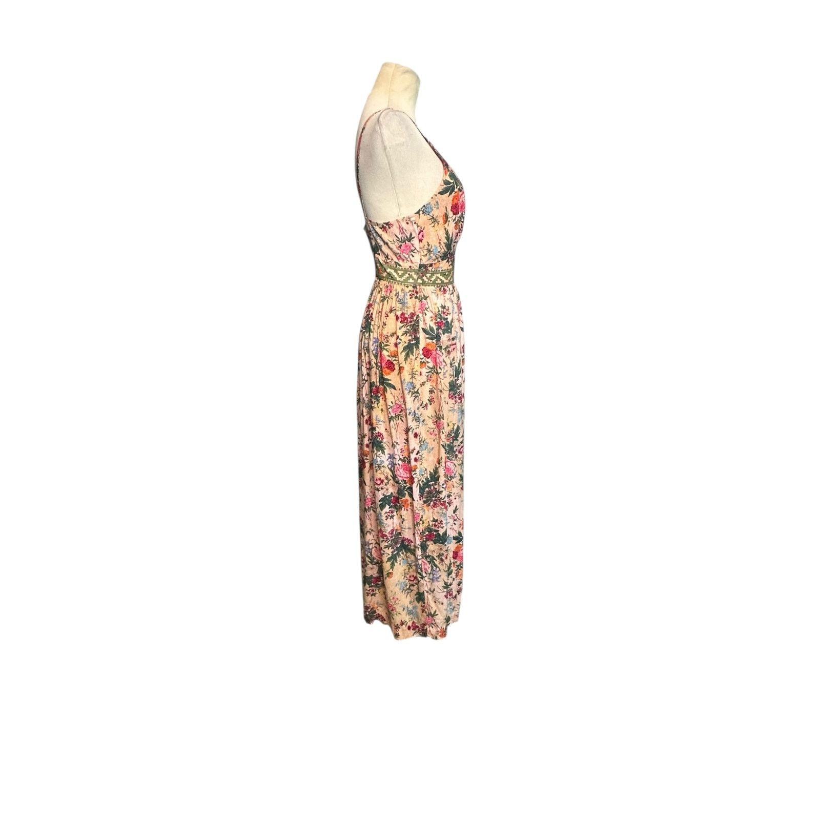 Anthropologie Tracy Reese beige pink floral cropped jumpsuit size 4 Size 27" / US 4 / IT 40 - 5 Thumbnail
