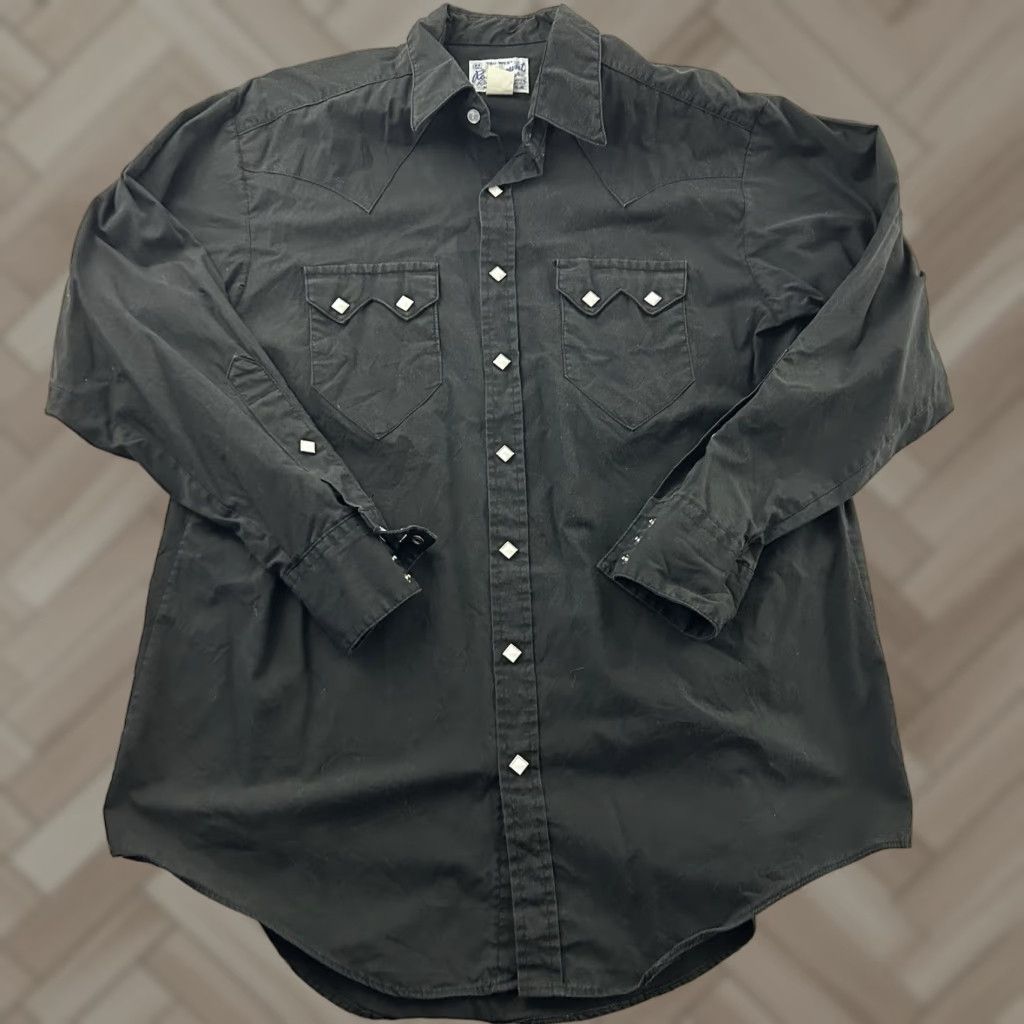Vintage ROCKMOUNT Long Sleeve Button-Up Shirt 17 | 33.5 Black Mens Snap Front Custom Fit Size US XL / EU 56 / 4 - 1 Thumbnail