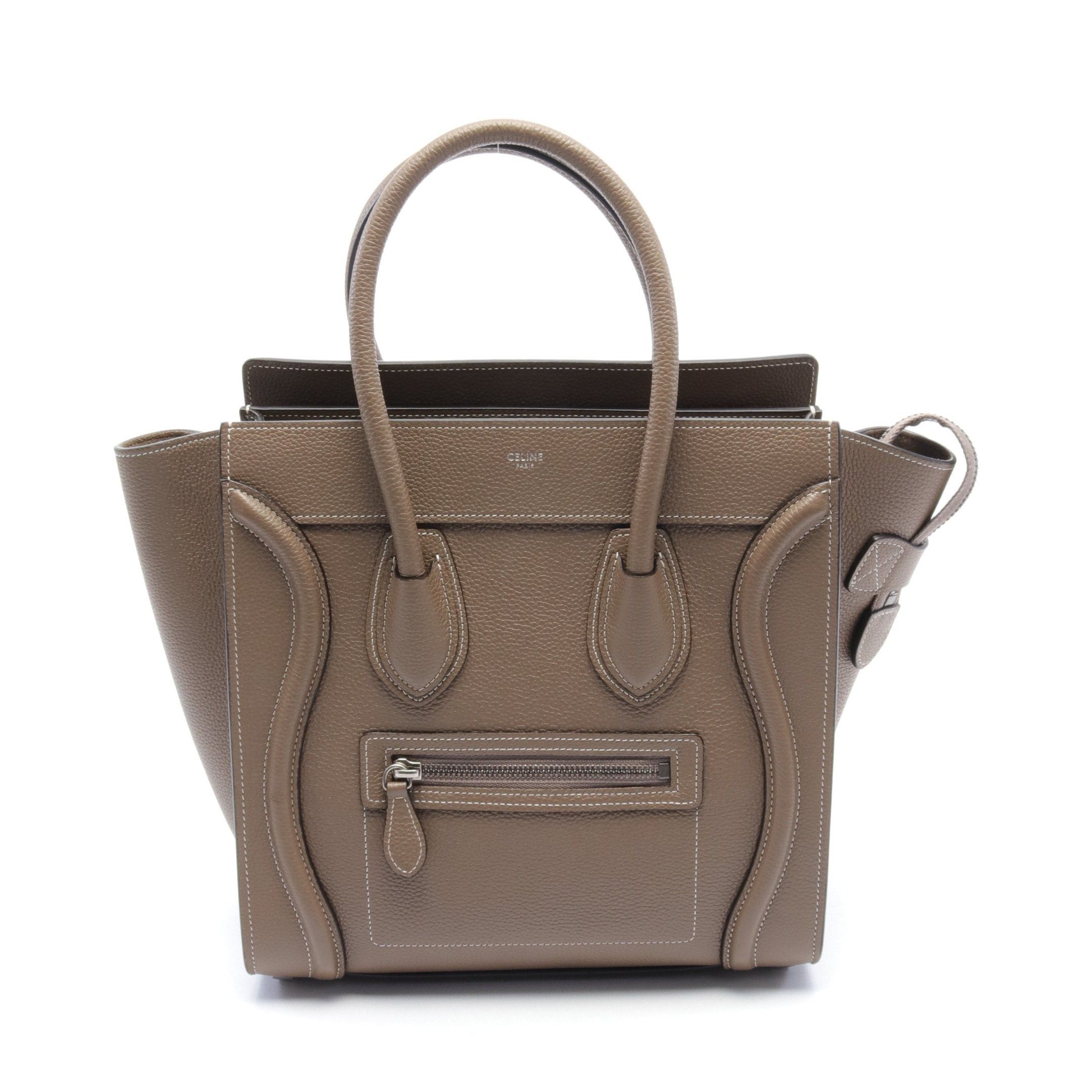 image of Celine Micro Luggage Luggage Micro Handbag Leather Gray Beige, Women's