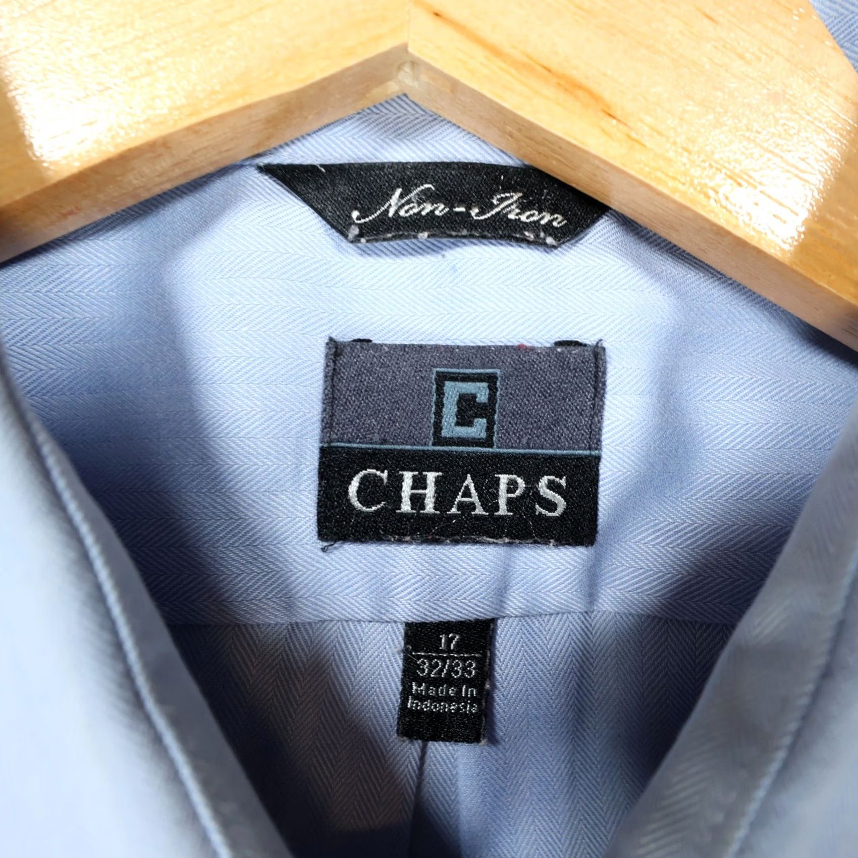 Chaps Chaps Button Front Shirt Mens 17 32/33 Blue Non-Iron Herringbone Size US XL / EU 56 / 4 - 7 Thumbnail