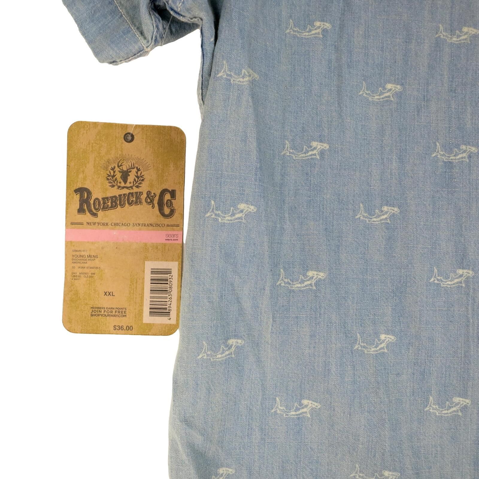 Other Roebuck & Co Mens XL Light Blue S/S Hammer Head Shark Shirt Size US XL / EU 56 / 4 - 6 Thumbnail