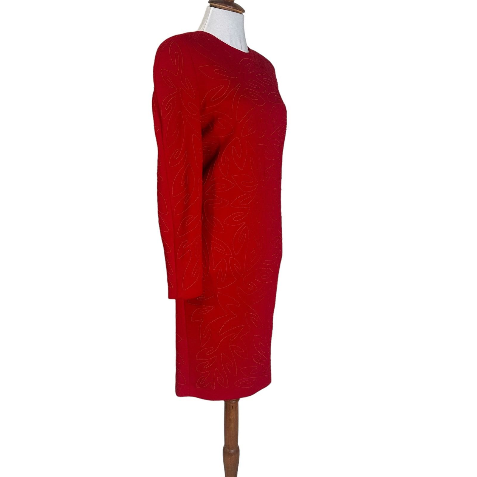 Vintage Vintage 90s Carmen Marc Valvo Red Knit Cocktail Dress 6 Size XS / US 0-2 / IT 36-38 - 6 Thumbnail