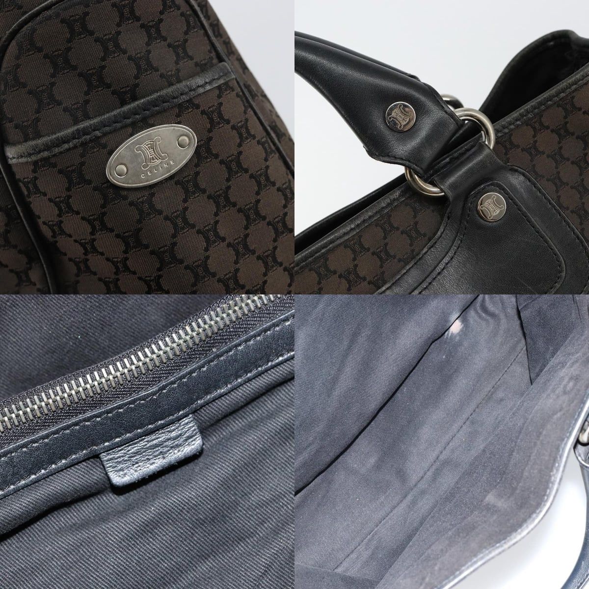 Celine CELINE Macadam Canvas Boogie Hand Bag Dark Brown Black Size ONE SIZE - 11 Thumbnail