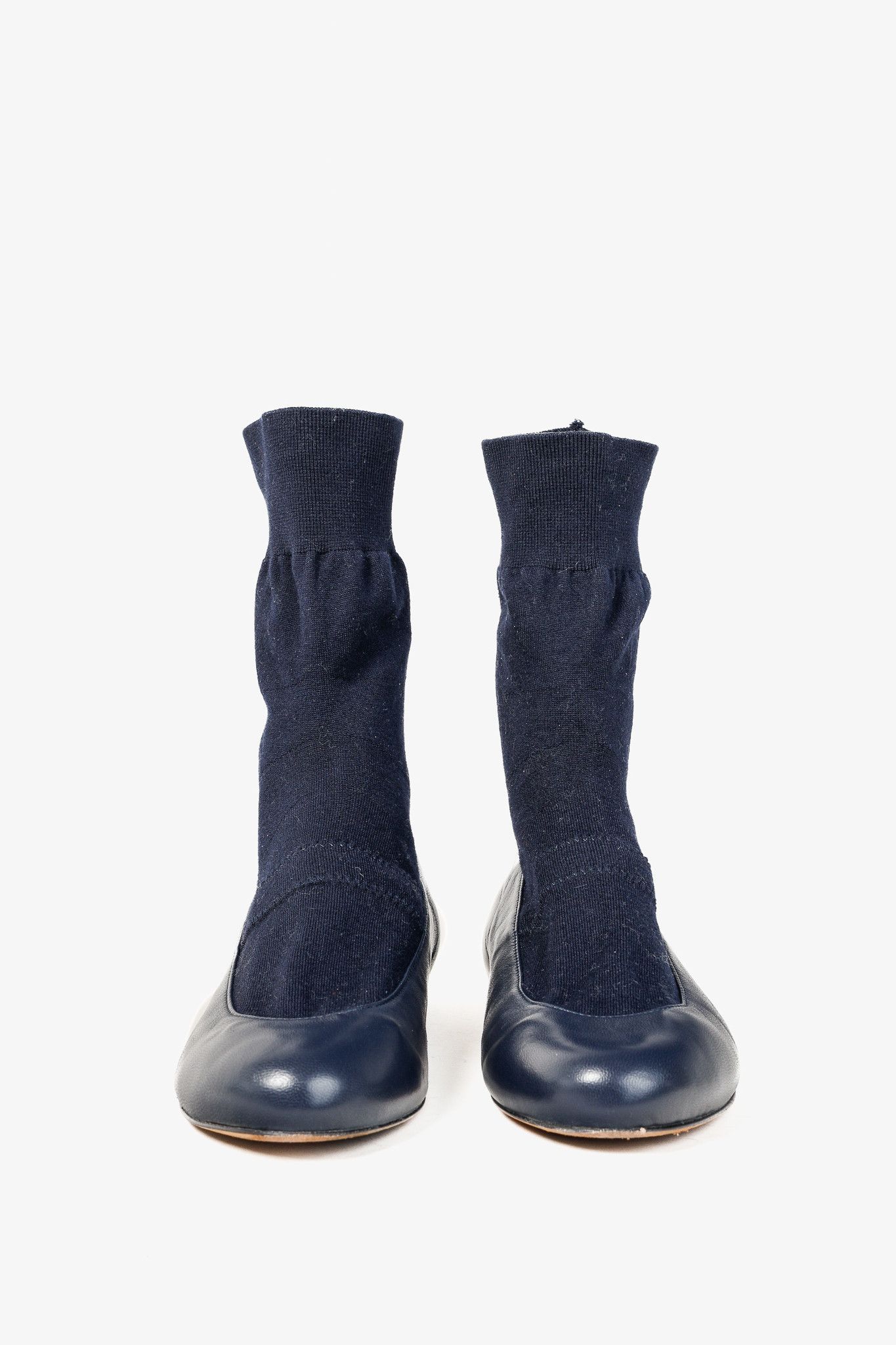 Tibi Tibi Borg Navy Leather Flat Sock Boots Size US 6 / IT 36 - 2 Thumbnail