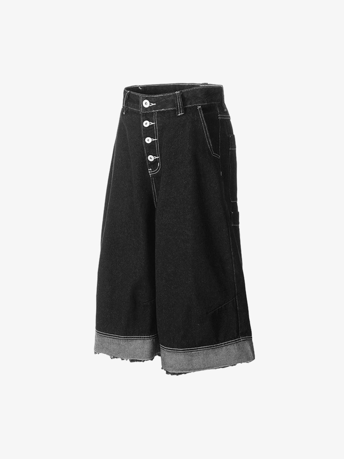 Jean Black Multi-pocket Exposed Raw Edge Cropped Jeans Size US 34 / EU 50 - 2 Thumbnail