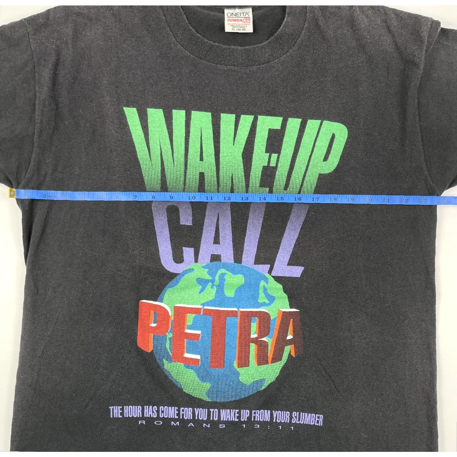 Vintage VINTAGE Petra Wake Up Call World Tour RARE T-Shirt XL USA Mens Shirt US 1994 Christian Rock Band Logo Cotton Polyester Crew Neck Short Sleeve Black Size US XL / EU 56 / 4 - 6 Thumbnail