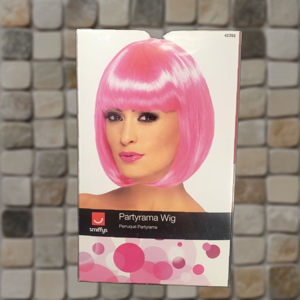 Vintage Ladies Bob Fancy Dress Wig Partyrama Costume Pink by Smiffys Cosplay Halloween Size ONE SIZE - 1 Thumbnail