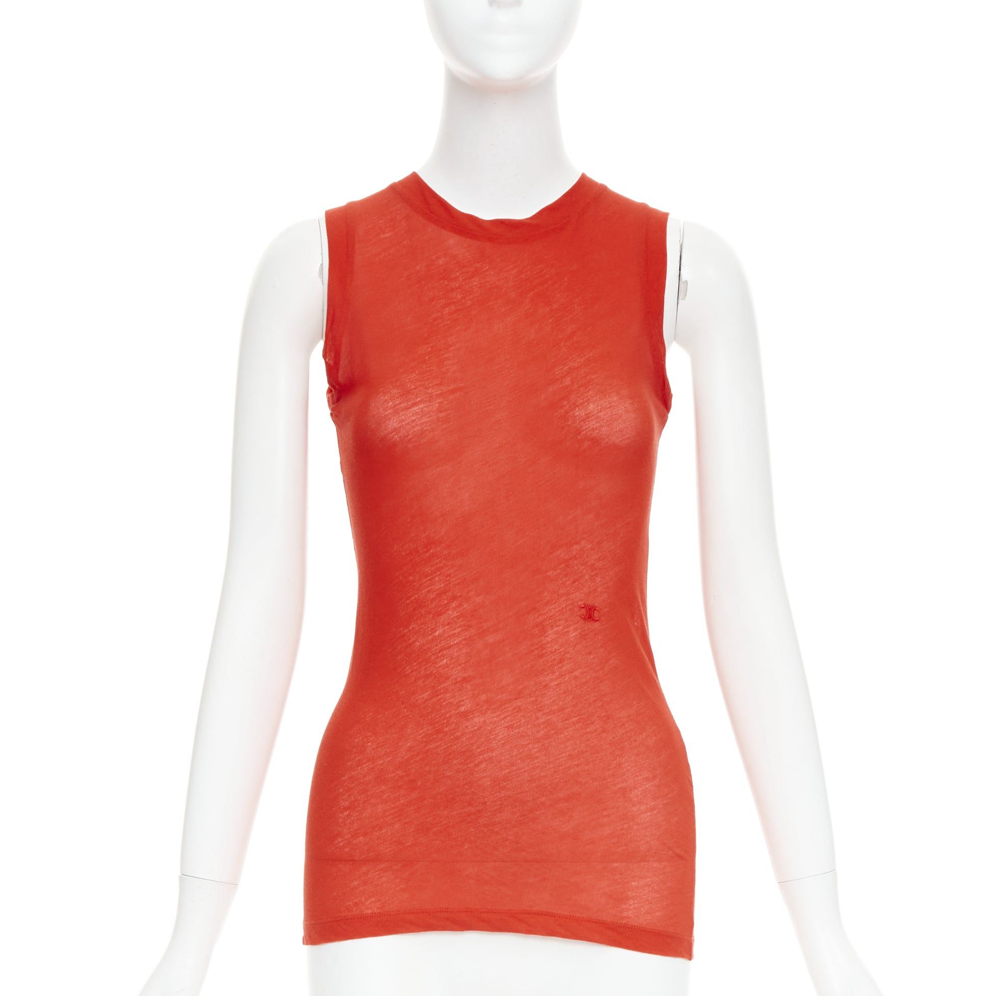 Celine OLD CELINE Phoebe Philo red silky bias cut Triomphe anagram tank top Size S / US 4 / IT 40 - 1 Thumbnail