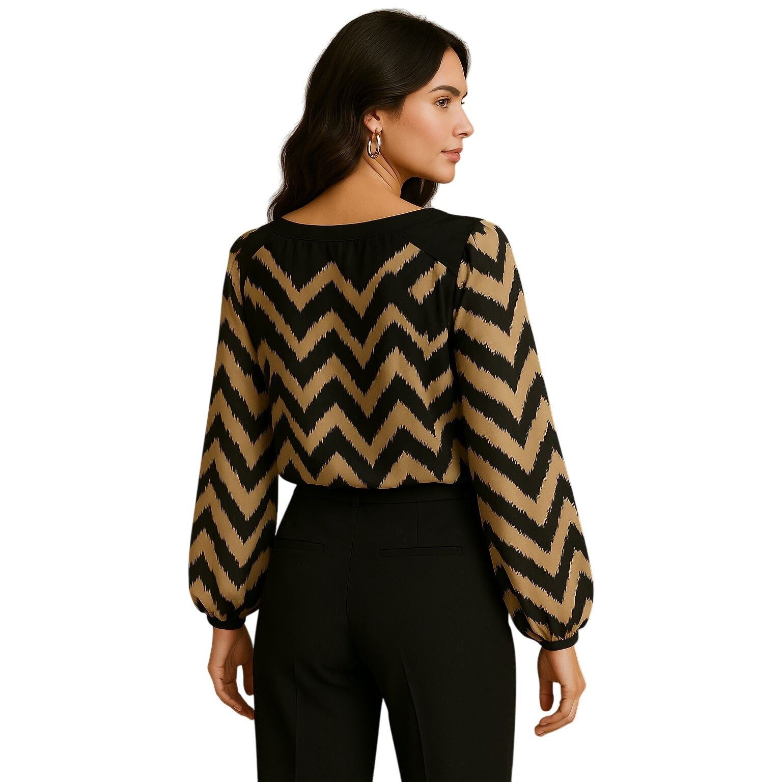 Other AB Studio Sheer Chevron Blouse Black Beige Long Sleeve Light Size M / US 6-8 / IT 42-44 - 4 Thumbnail