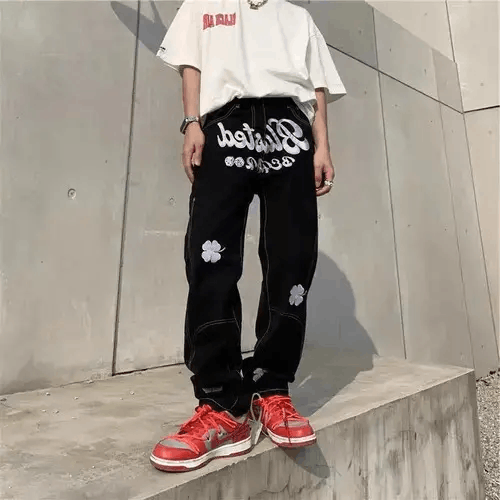 Japanese Brand × Jean High street vintage embroidered hip-hop baggy jeans Size US 34 / EU 50 - 1 Thumbnail