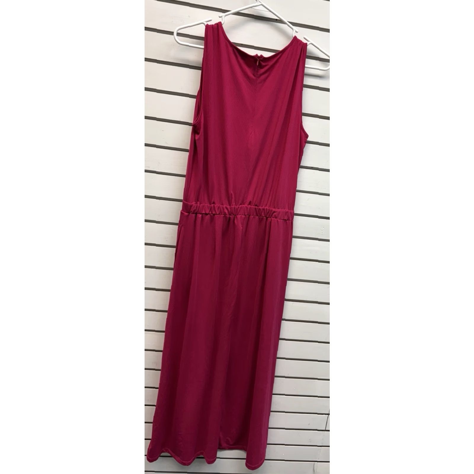 Vintage Joan Rivers Maxi Dress Womens Medium Petite Pink Solid Sleeveless Round Neck Zip Long Formal Wedding Evening Wear Office Size M / US 6-8 / IT 42-44 - 2 Thumbnail