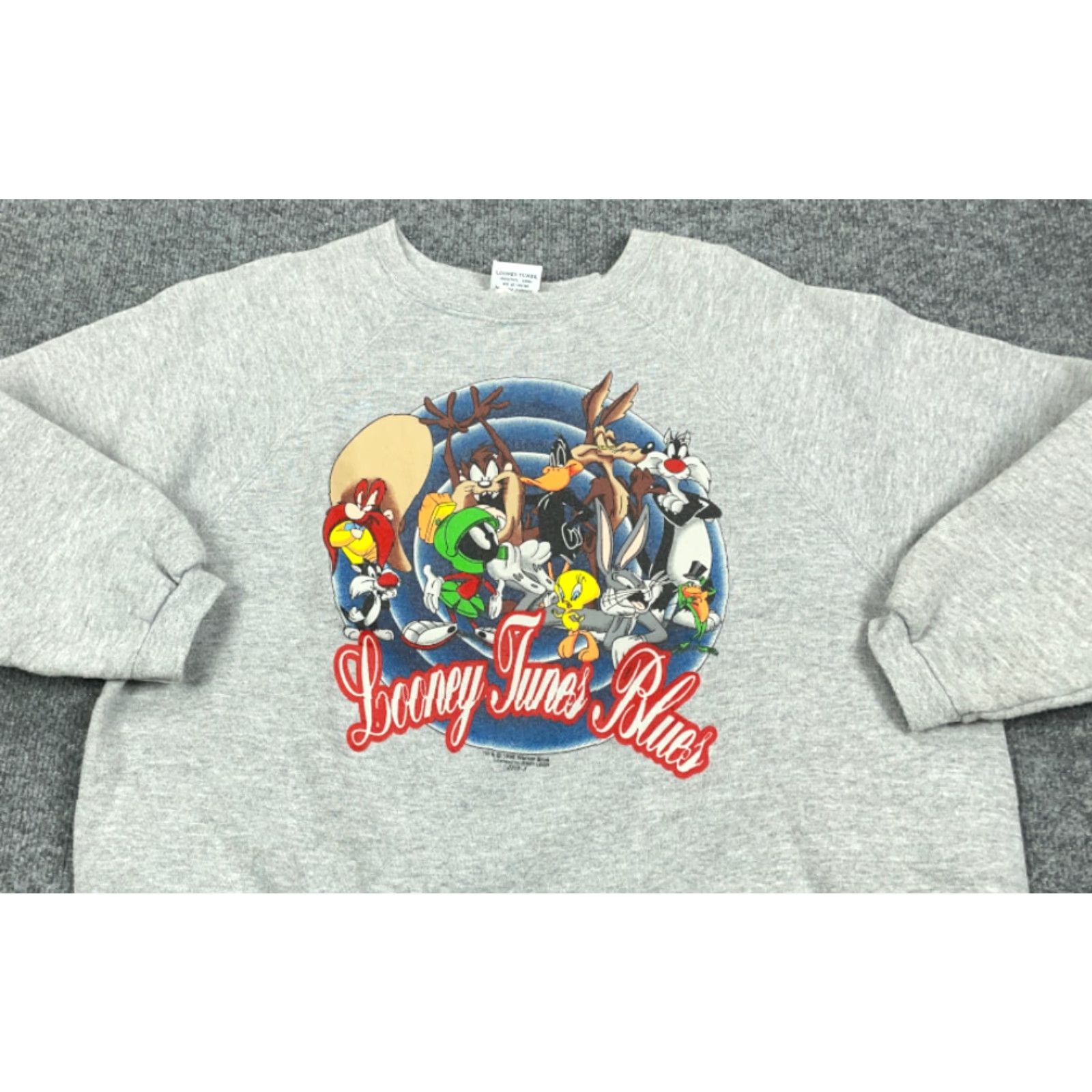 Vintage VTG 90s Looney Tunes Gray Big Print Cropped Sweatshirt Womens Large Boxy Fit 1996 Pullover Crew Neck Sweatshirt Size L / US 10 / IT 46 - 5 Thumbnail