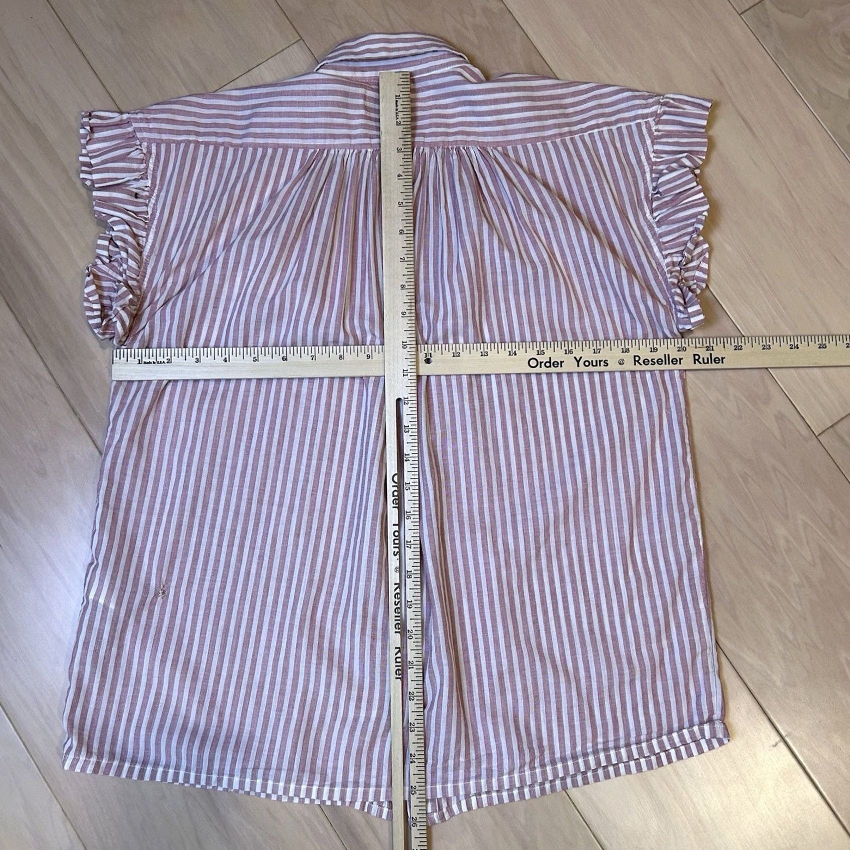 Vintage Birds Of Paradis Trovata Marianne Top Blouse XS Pink White Striped Ruffle Sleeve Size XS / US 0-2 / IT 36-38 - 7 Thumbnail