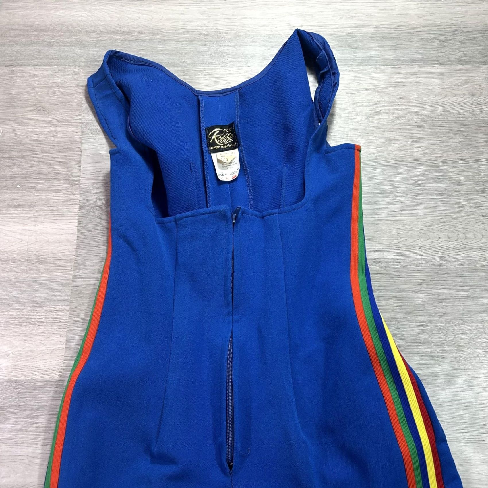 Rainbow VINTAGE Robbe Ski Overalls Womens 12 Blue Rainbow Stripe Wool Stirrup Bib USA Size 34" / US 12 / IT 48 - 4 Thumbnail