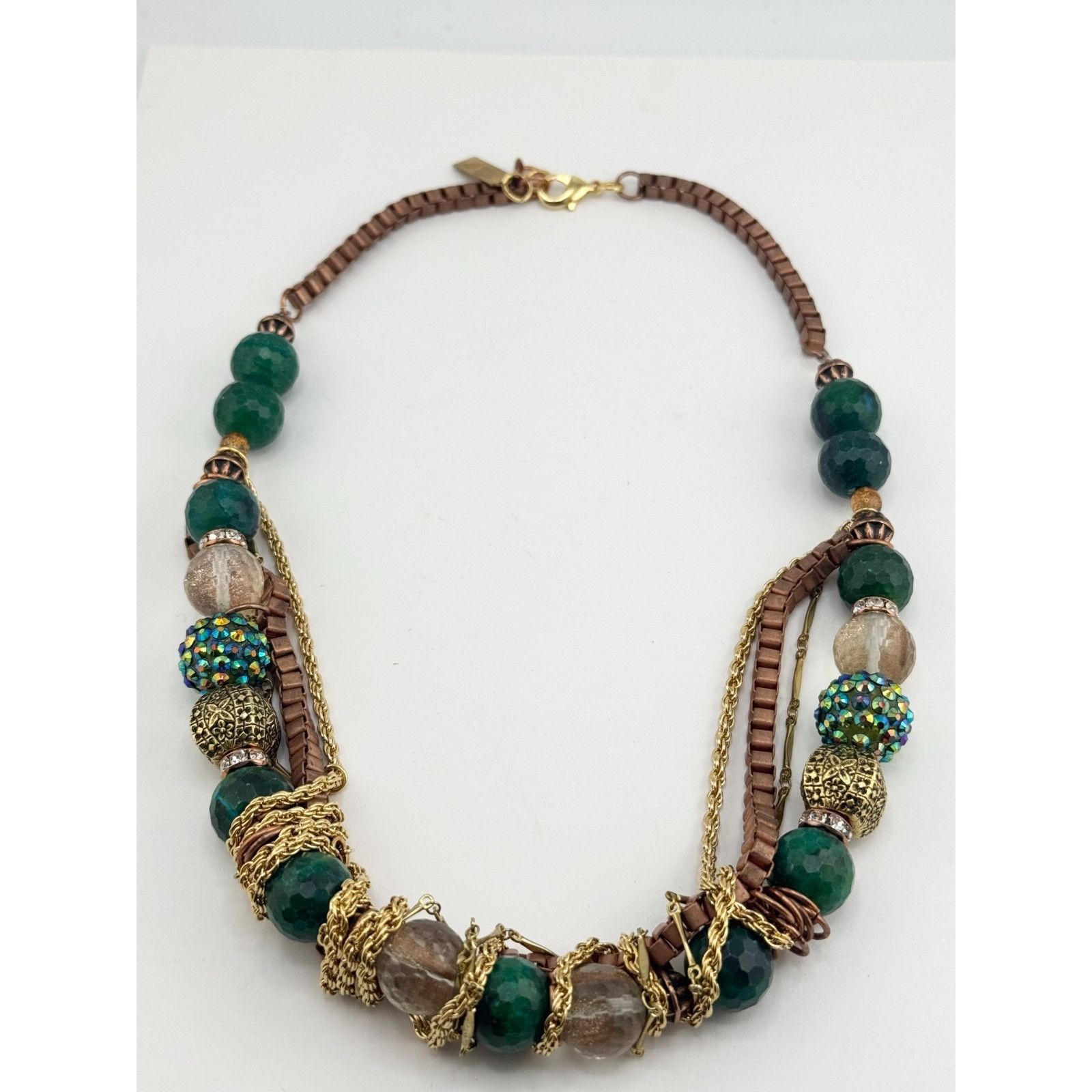 Vintage Vintage green crystal glass and rhinestone chain collar neck Size ONE SIZE - 4 Thumbnail