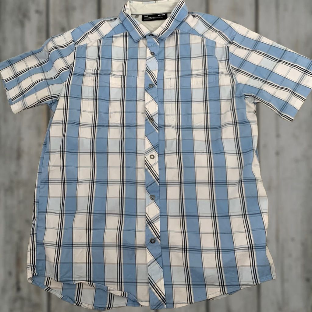 Under Armour Under Armour Shirt Mens Large Blue Plaid Woven Fishing Fitted Button Up HITCH Casual Collared Short Sleeve Activewear Pockets Breathable Mens Size US L / EU 52-54 / 3 - 1 Thumbnail