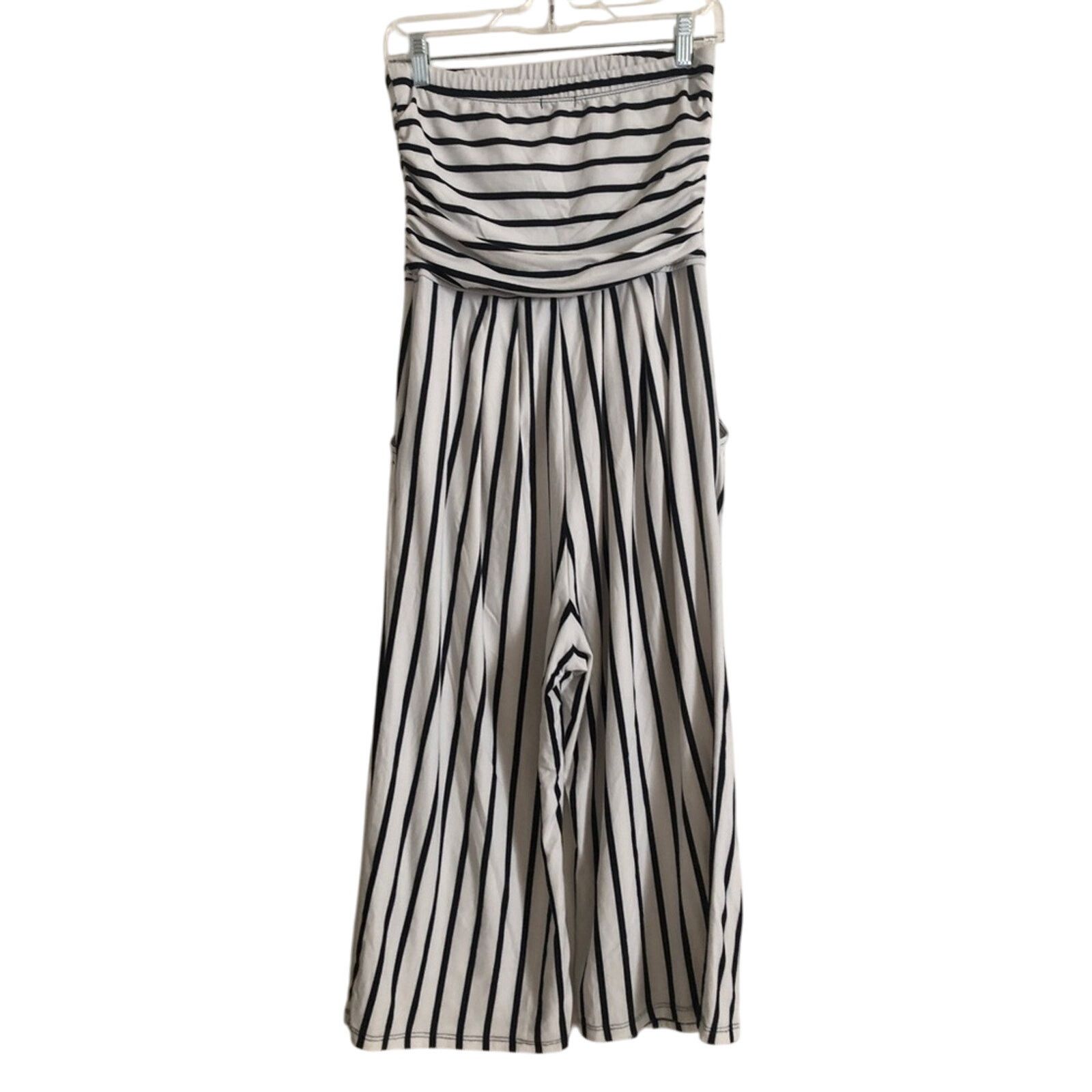 Other J For Justify Strapless Black White Stripe Wide Leg Jumpsuit Size 30" / US 8 / IT 44 - 2 Thumbnail