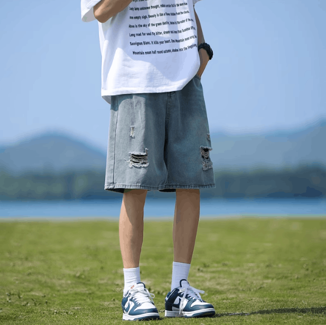 Japanese Brand × Jean Retro loose and distressed denim shorts Size US 32 / EU 48 - 3 Thumbnail
