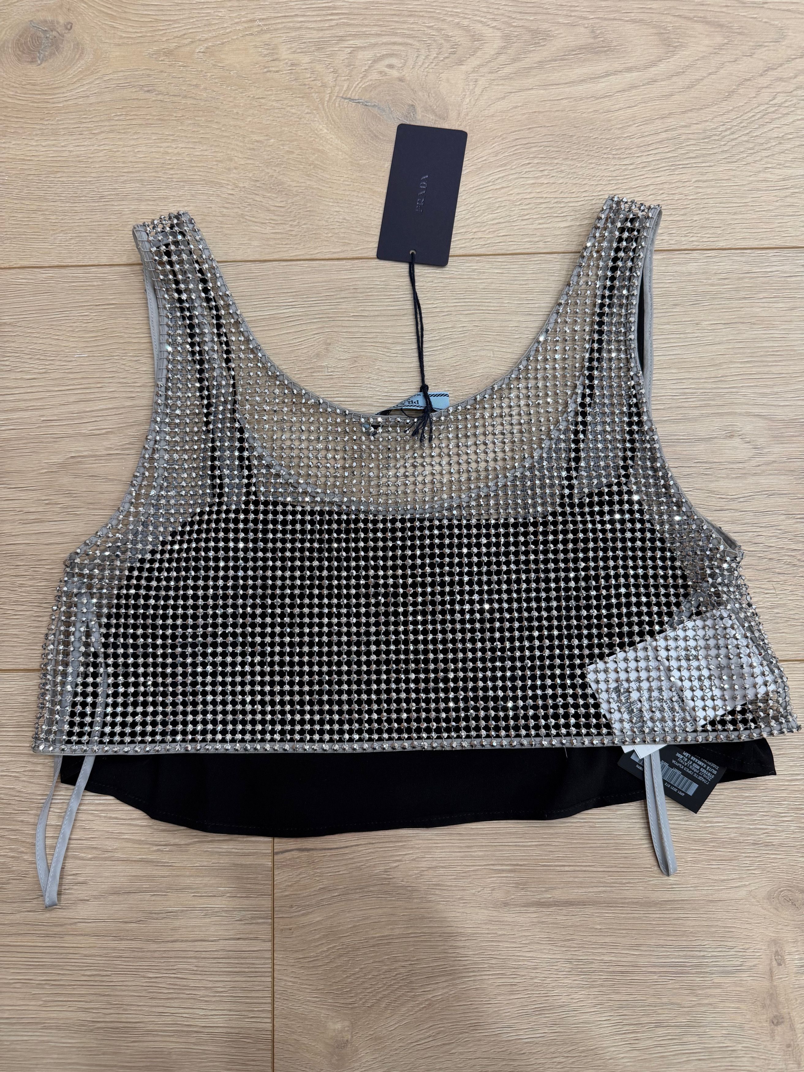 Prada Prada Rhinestone Embellished Crystal Top Logo Vest Shirt 36 Size XS / US 0-2 / IT 36-38 - 13 Thumbnail