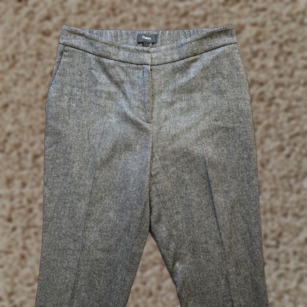 Theory Theory Pants Womens Size 2 Gray Wool Blend Herringbone Tapered Pull On Capsule Pants Regular Tapered Flat Front Dress Size 26" / US 2 / IT 38 - 1 Thumbnail