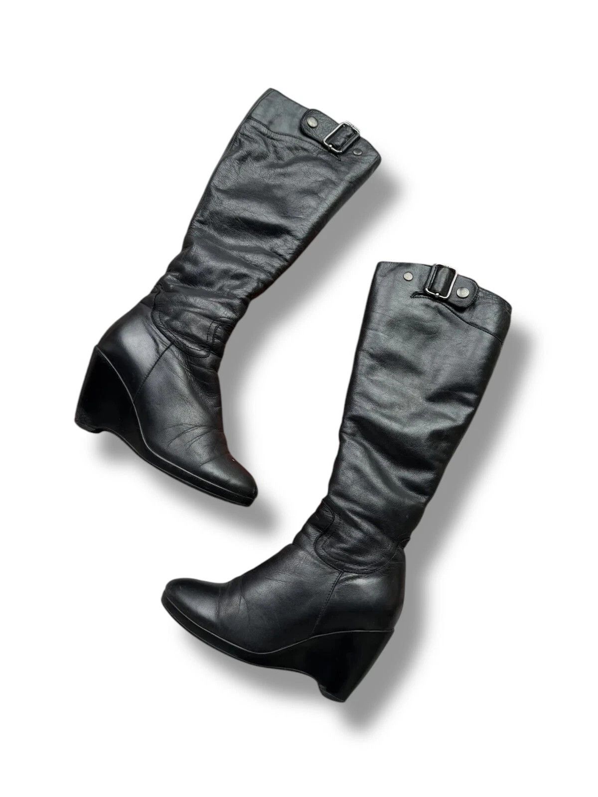 Vintage Leather Boots With Mono Heel Shoes From The 90's in Black, Women's (Size 8)