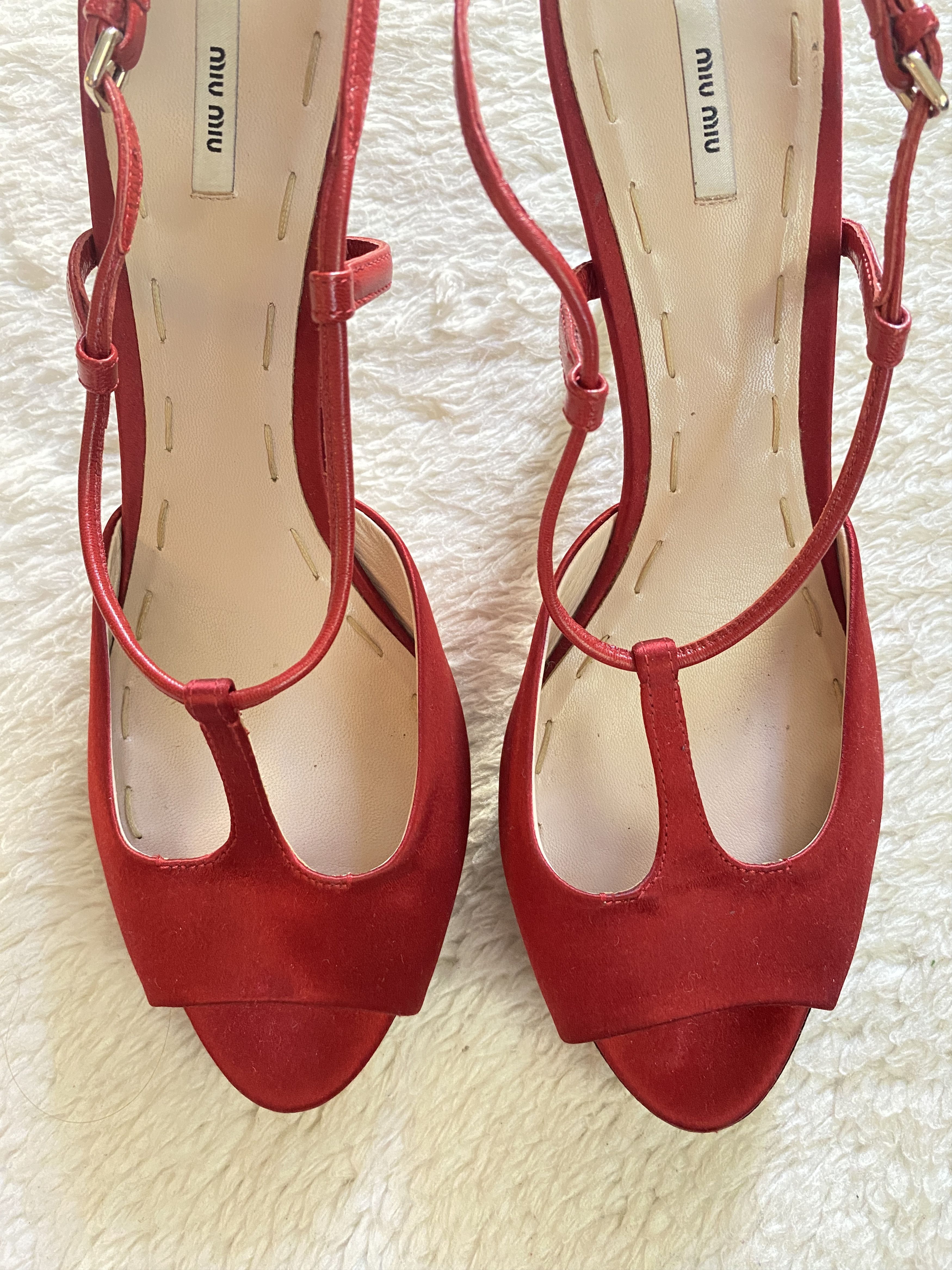 Miu Miu Miu Miu Silk Peep Toe Sandals – Red & Black Size US 10 / IT 40 - 22 Thumbnail
