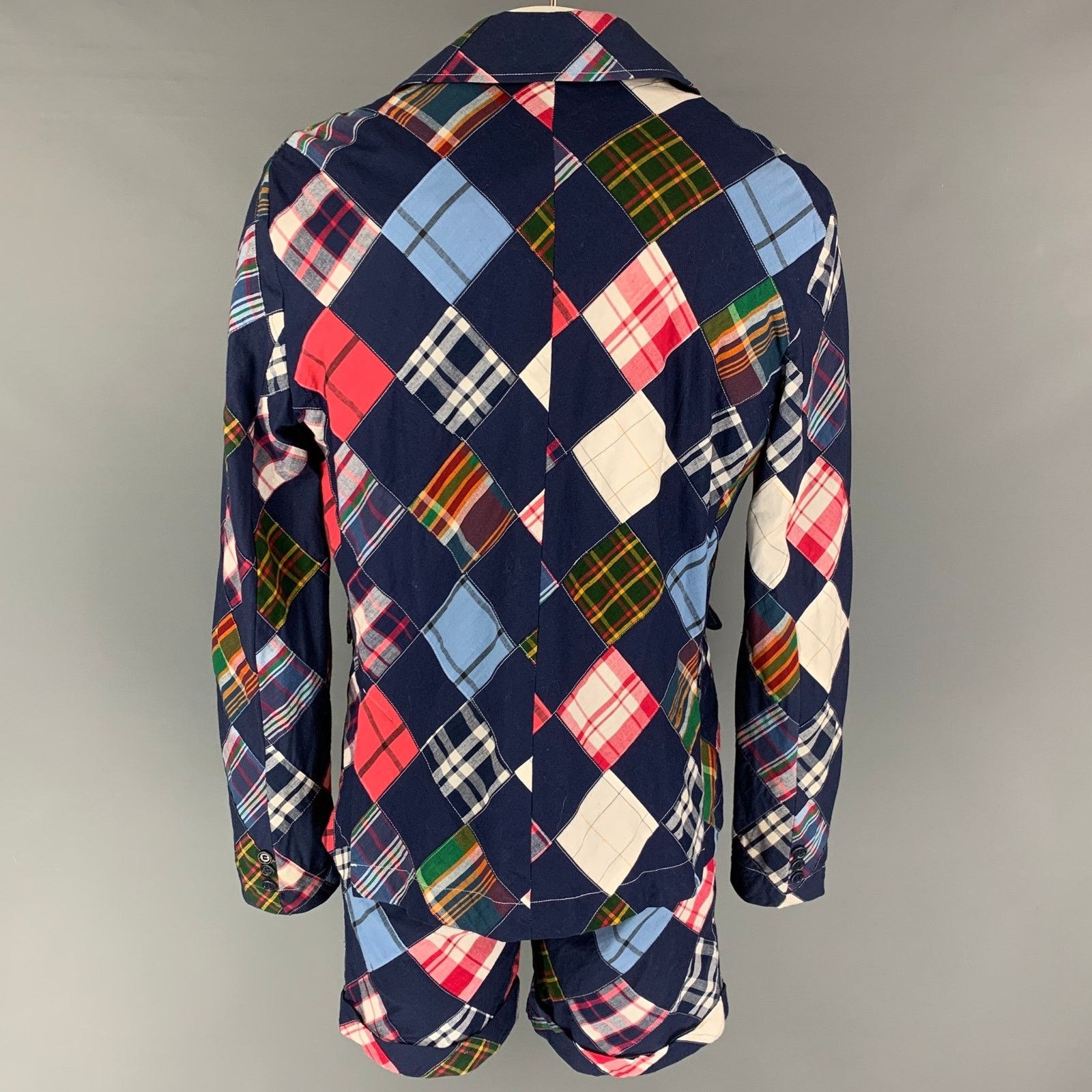 Band Of Outsiders Size 42 Navy Muliti-Color Patchwork Cotton Notch Lapel Suit Size 42R - 3 Thumbnail